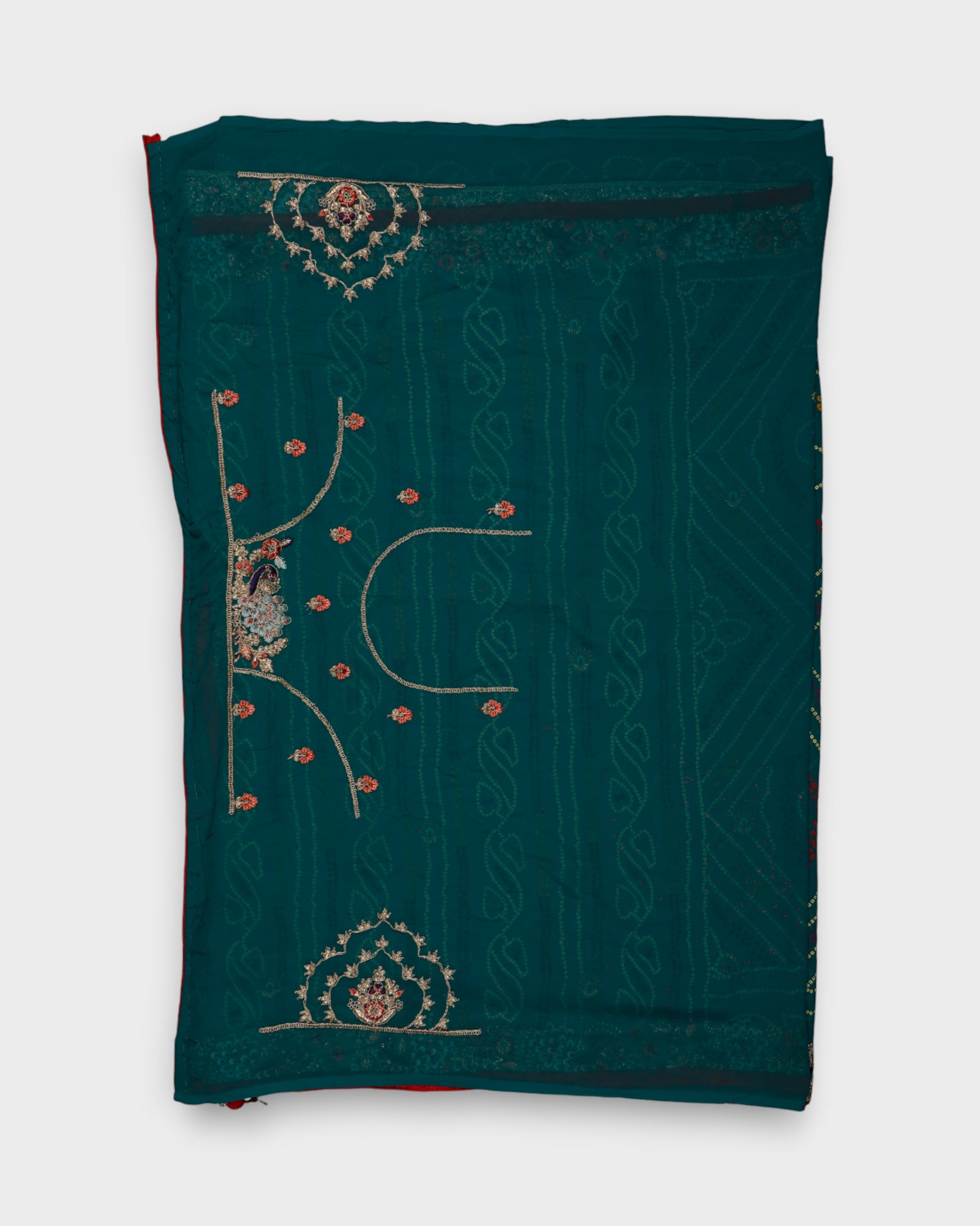Green Georgette Bandhani Saree With Gold Butta