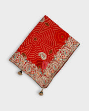 Red Bandhani Silk Saree With Gold Butta