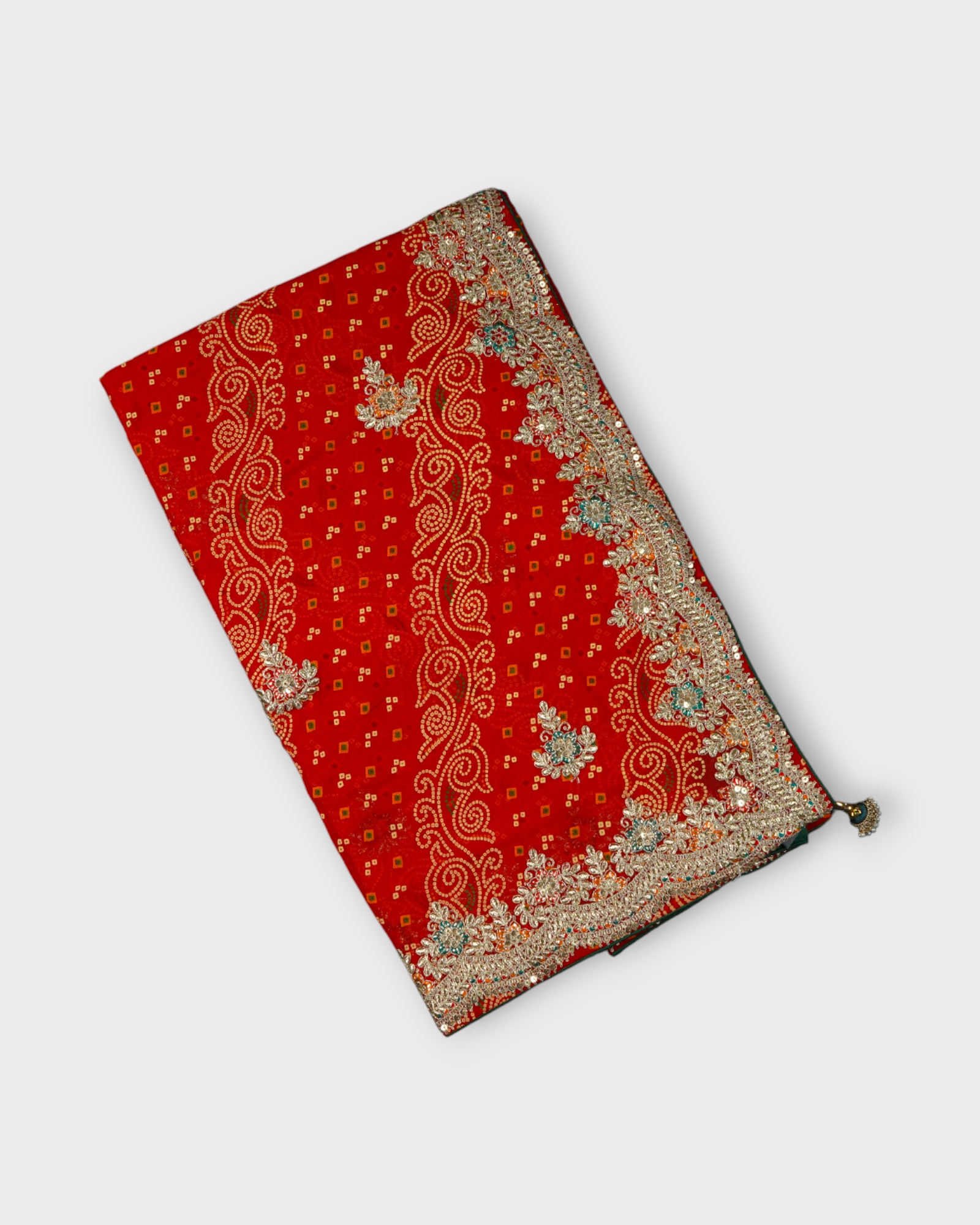 Red Cotton Bandhani Printed Saree