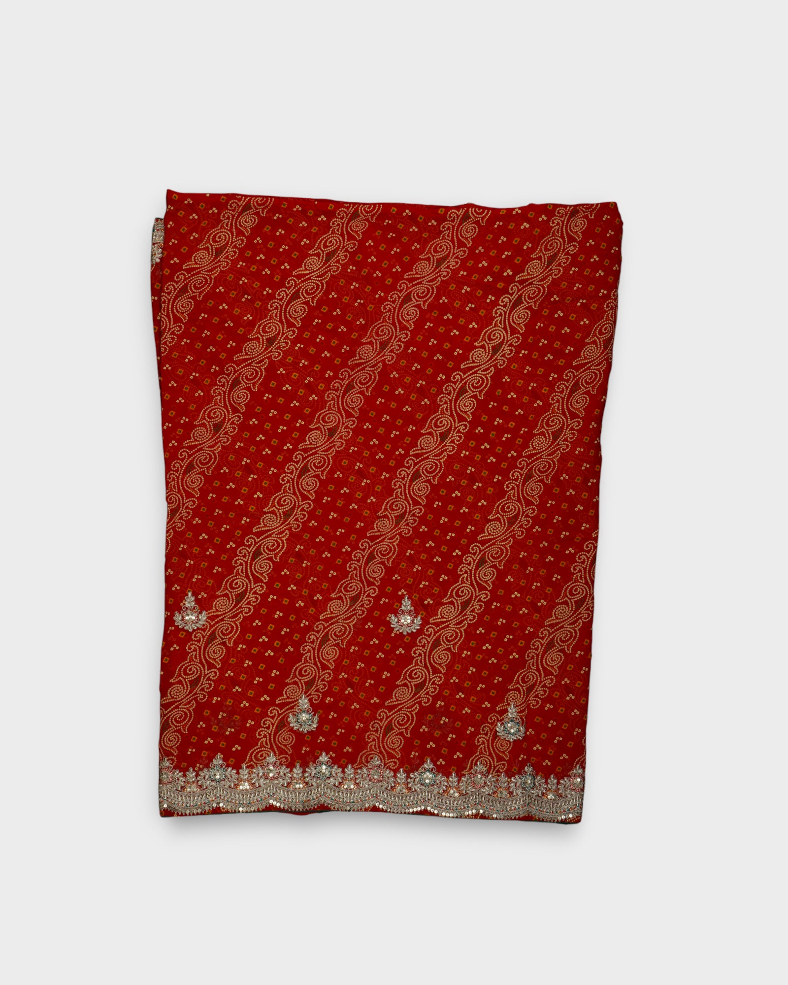 Red Cotton Bandhani Printed Saree