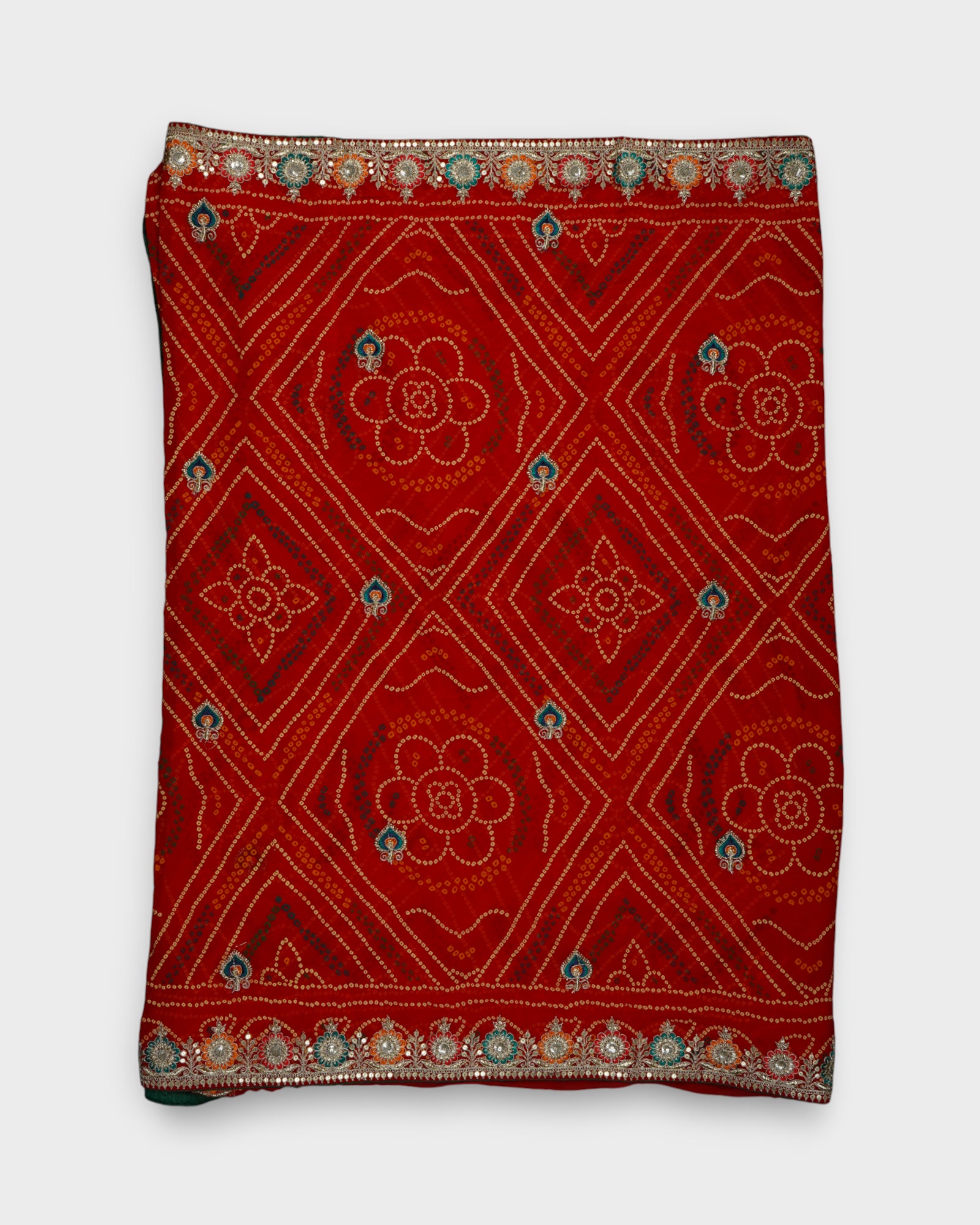 Red Bandhani Georgette Printed Saree