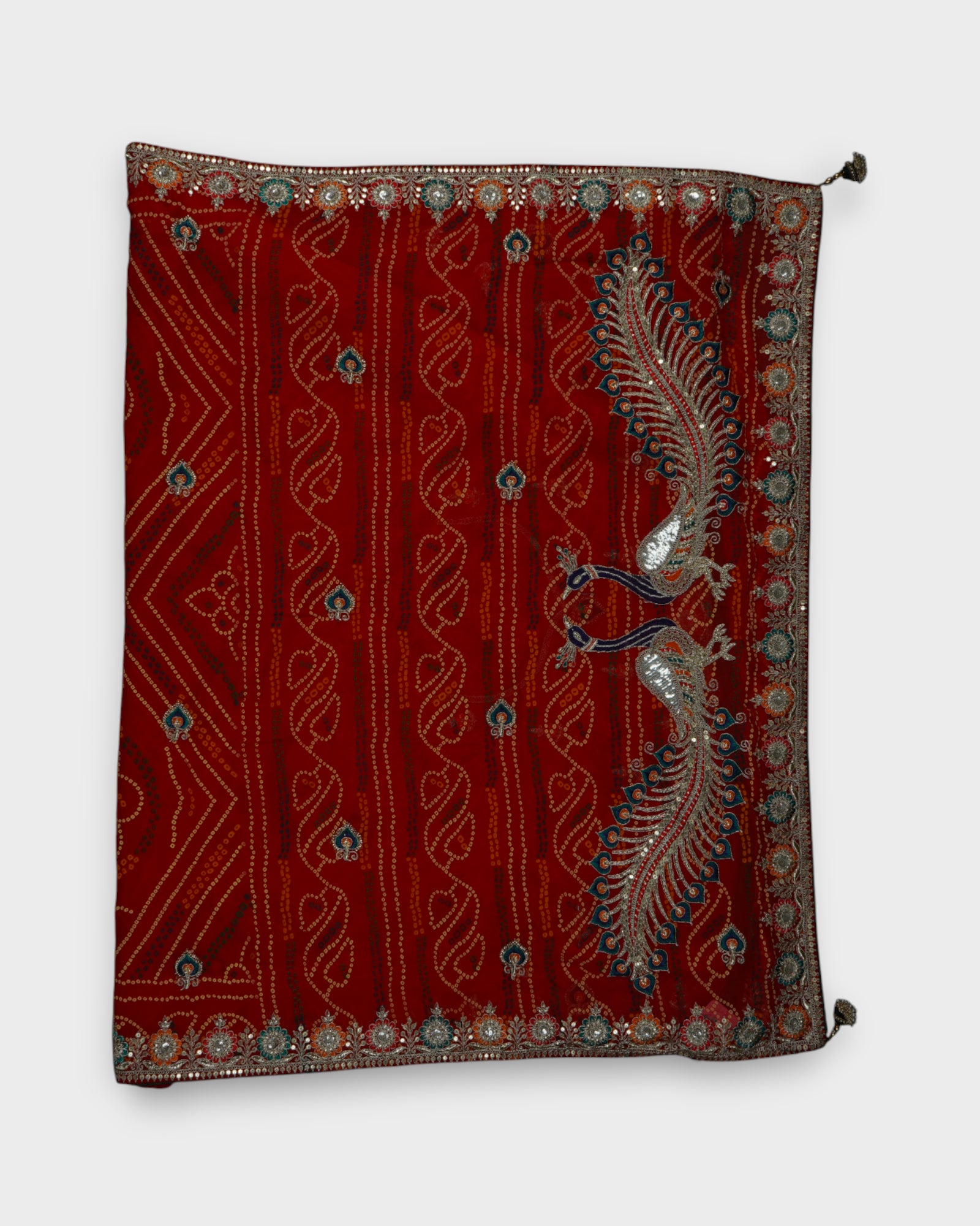 Red Bandhani Georgette Printed Saree