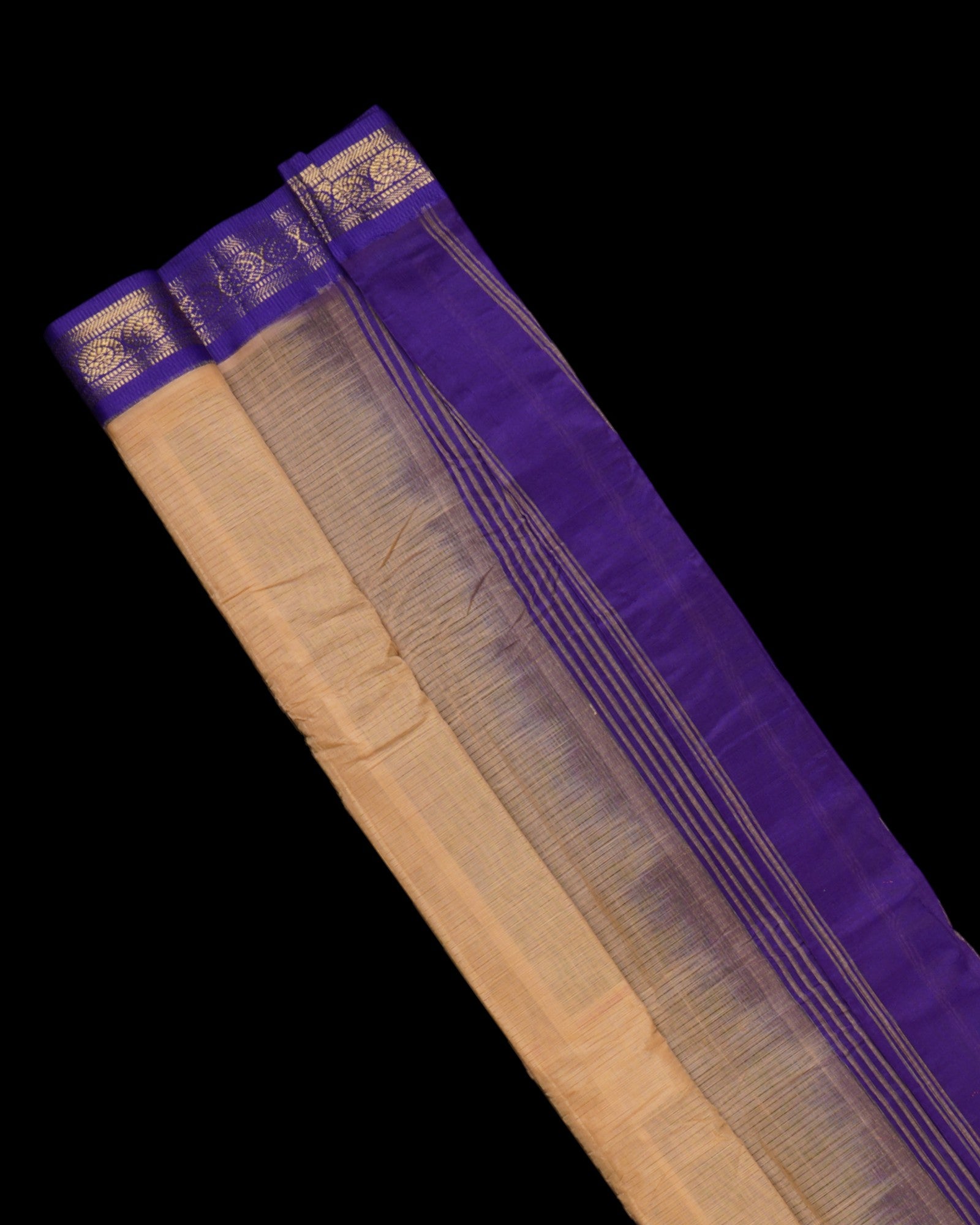 Beige Cotton Gadwal Handwoven Saree