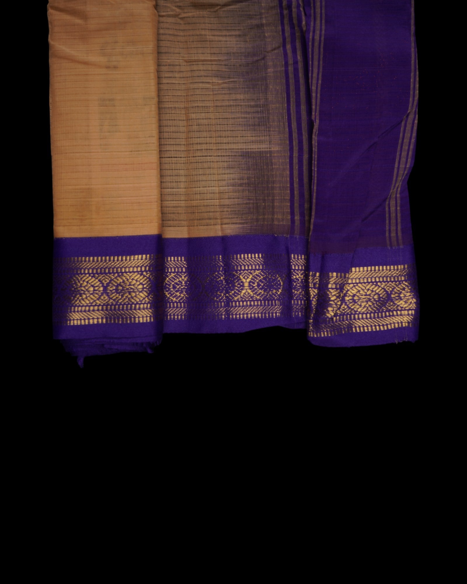 Beige Cotton Gadwal Handwoven Saree