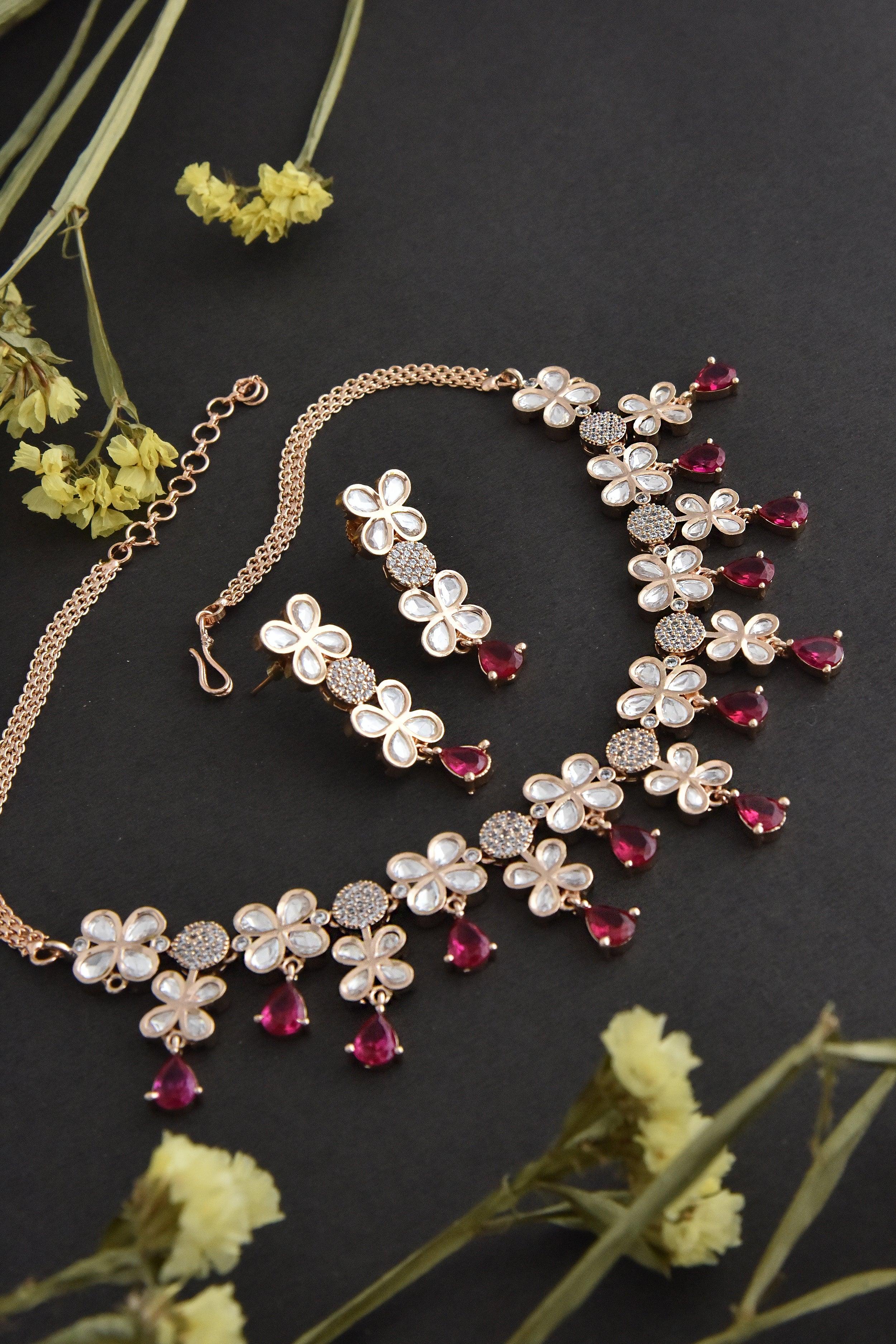 Scarlet Splendor Polki Necklace Set - Dyulokha