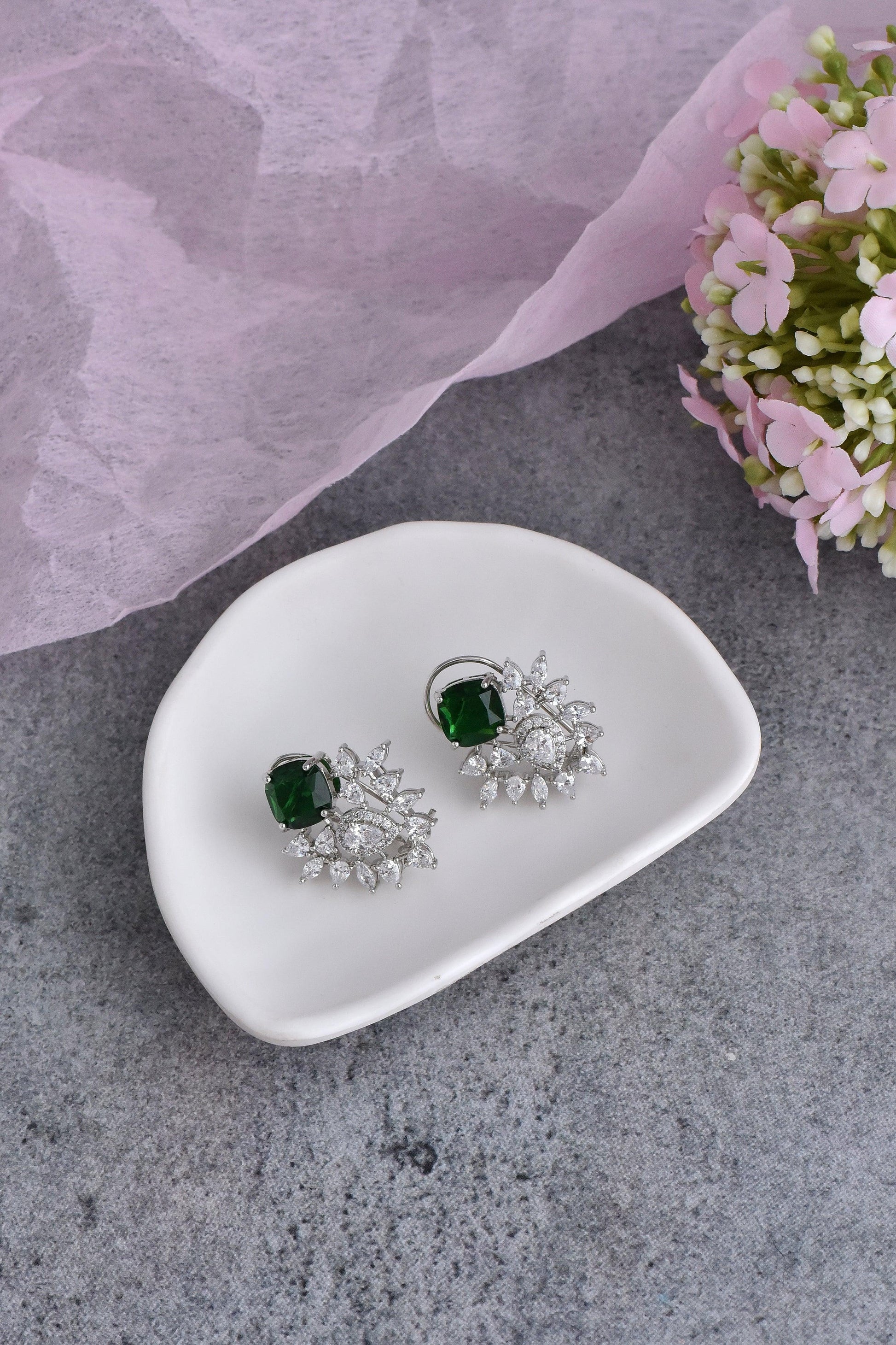 Emerald Shimmer Zirconia Earrings - Dyulokha