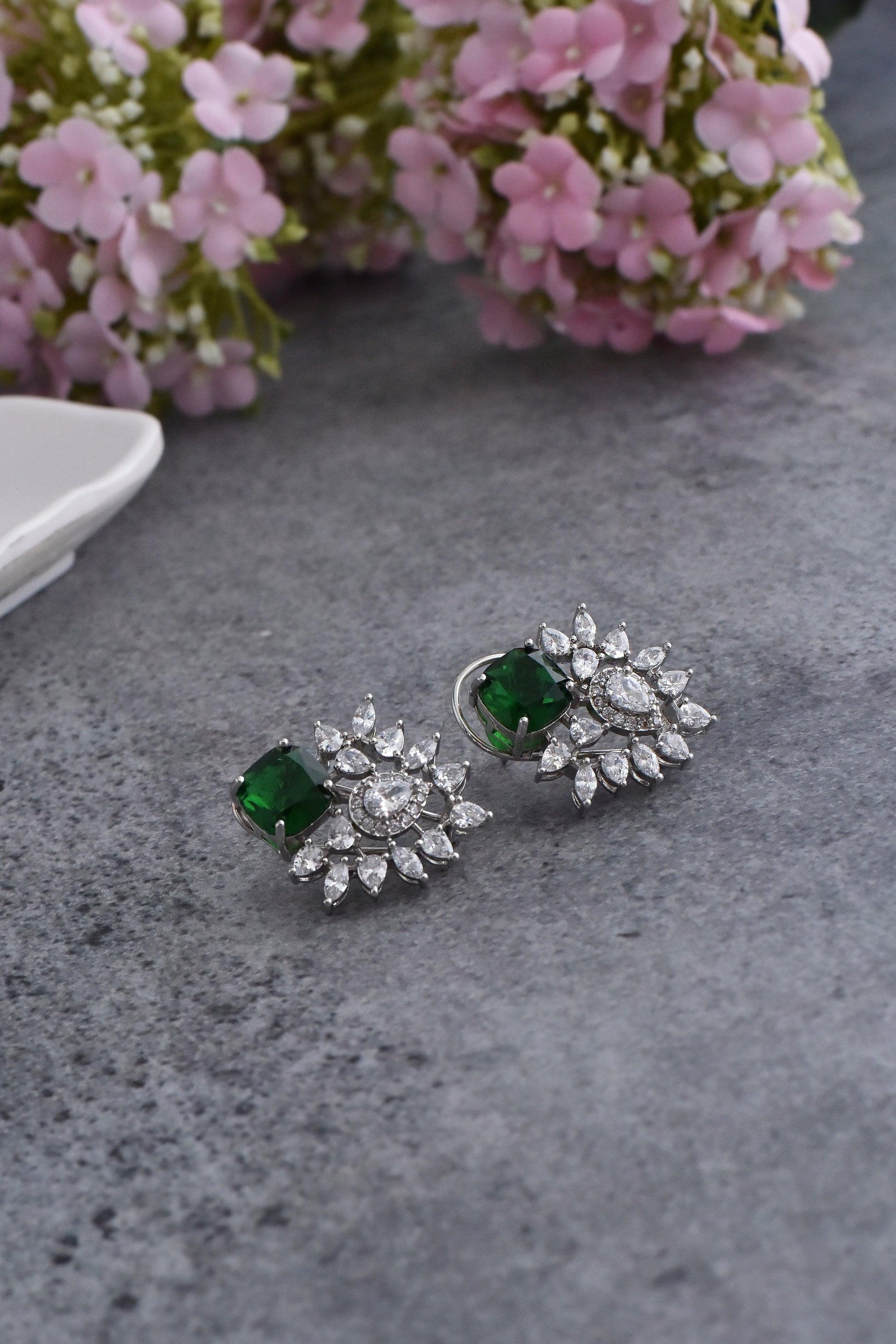 Emerald Shimmer Zirconia Earrings - Dyulokha