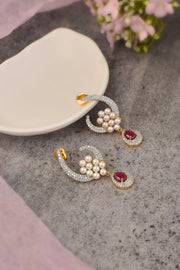 Red Silver Zirconia Stud Earrings - Dyulokha