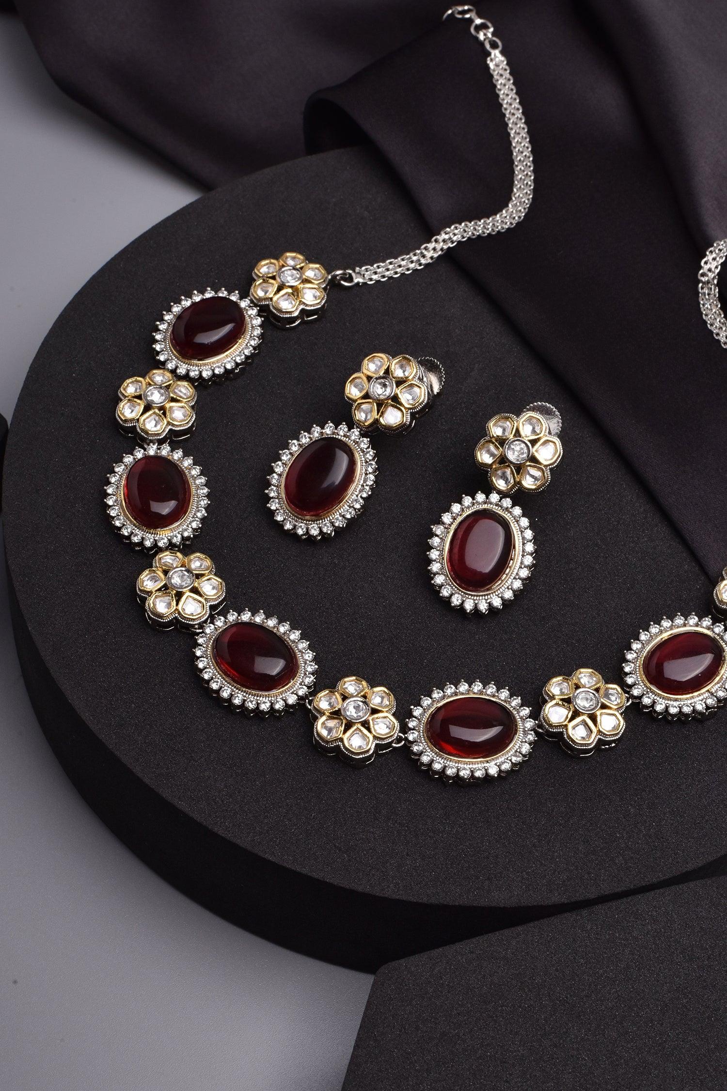 Crimson Charisma Polki Necklace Set - Dyulokha