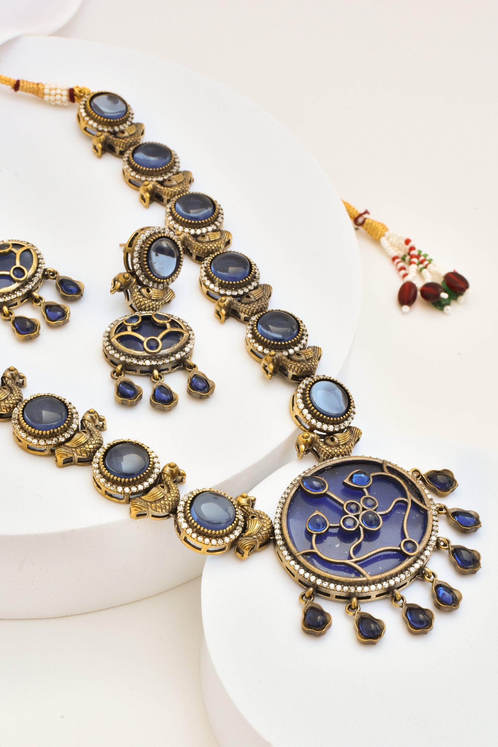 Glacial Zirconia Sapphire Necklace set - Dyulokha