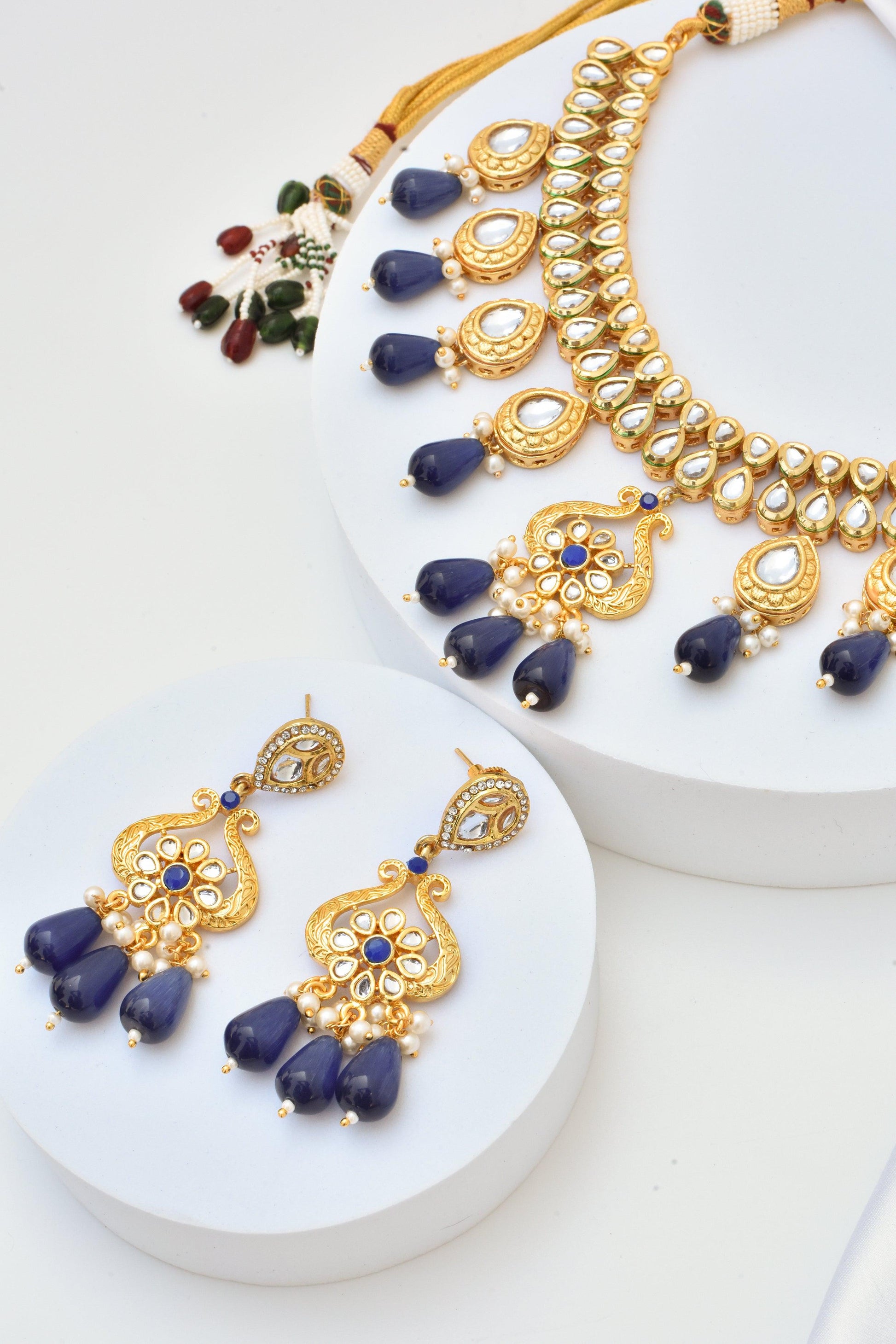 Serenity Sapphire Kundan Necklace Set - Dyulokha