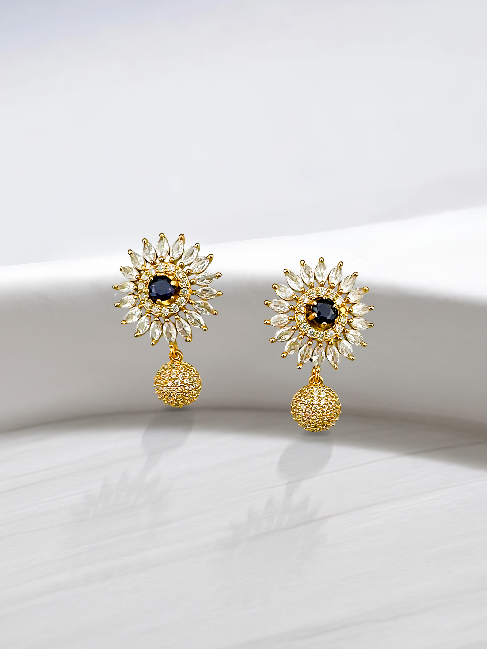 CZ Flower Studs with Changeable Center Stone
