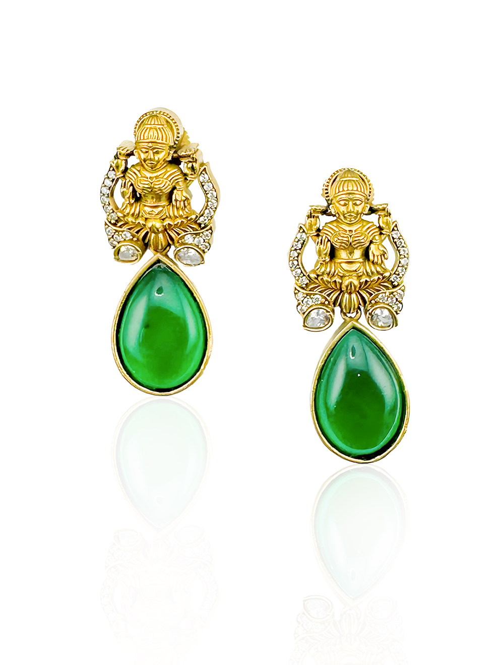 Laxmi Earrings with Bold Green Drops