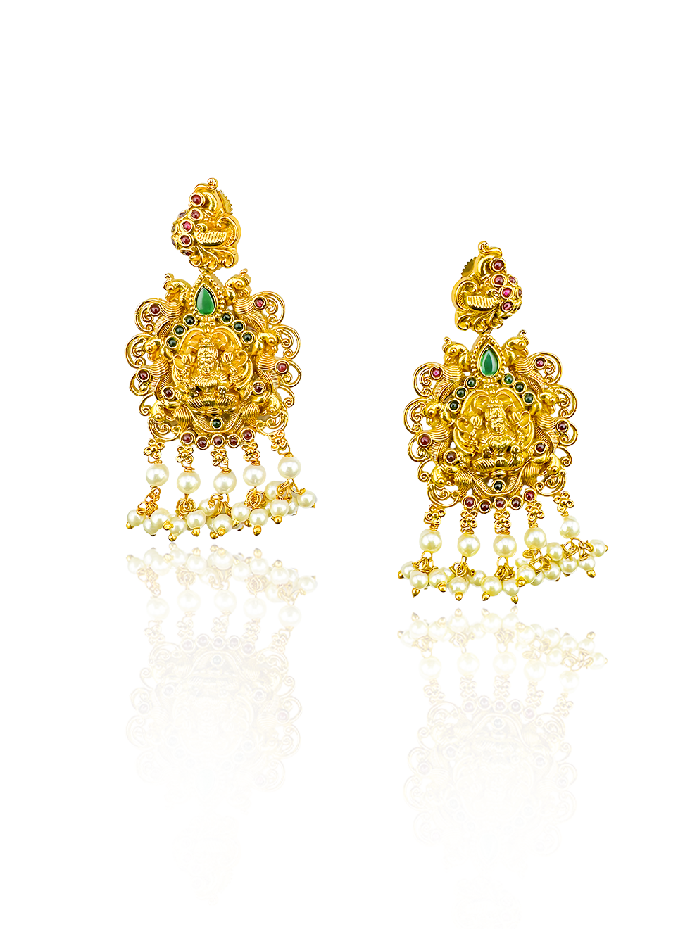 Laxmi Motif Danglers with Pearl Droplets