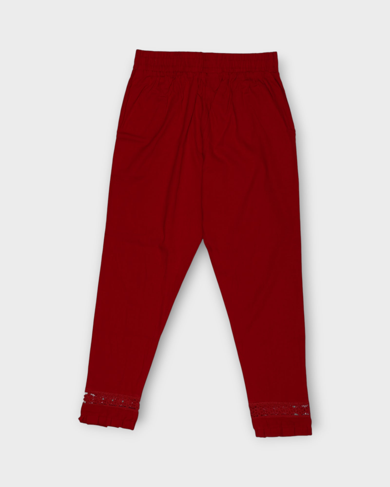 Red Cotton Ankle Length Comfortable Pants