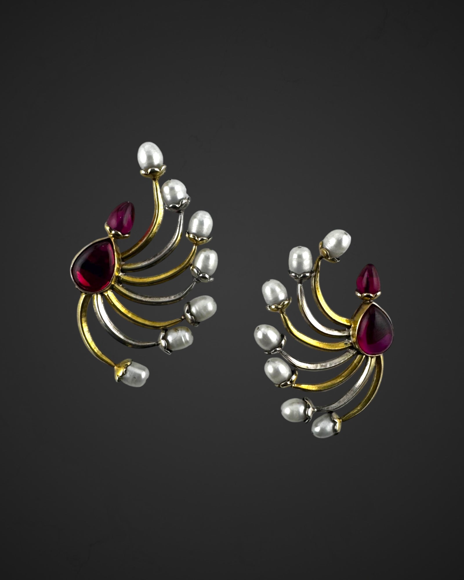 Dancing Ruby Pearl Earrings
