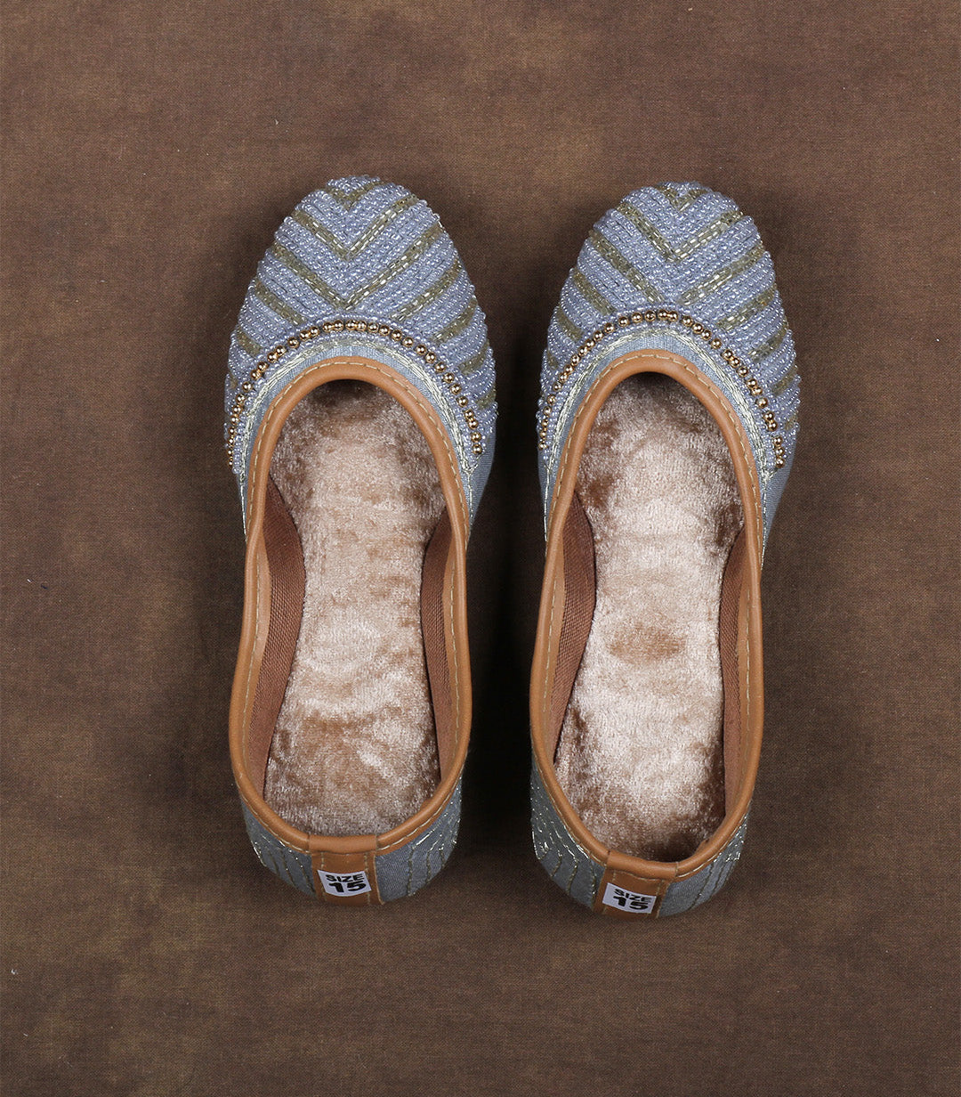 Padded Fabric Sky Blue Ethnic Jutti