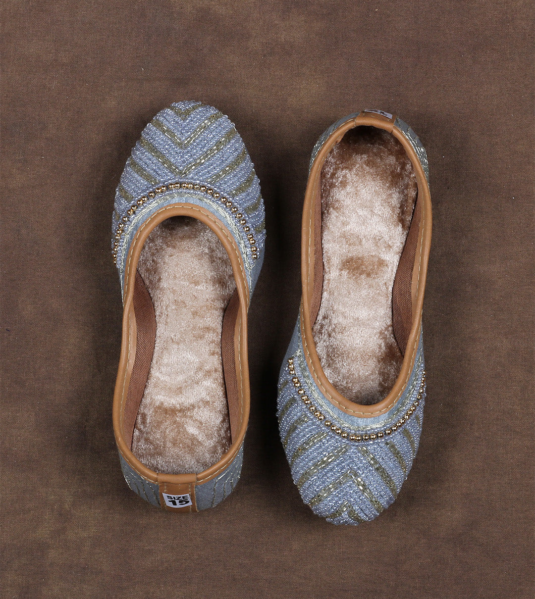 Padded Fabric Sky Blue Ethnic Jutti