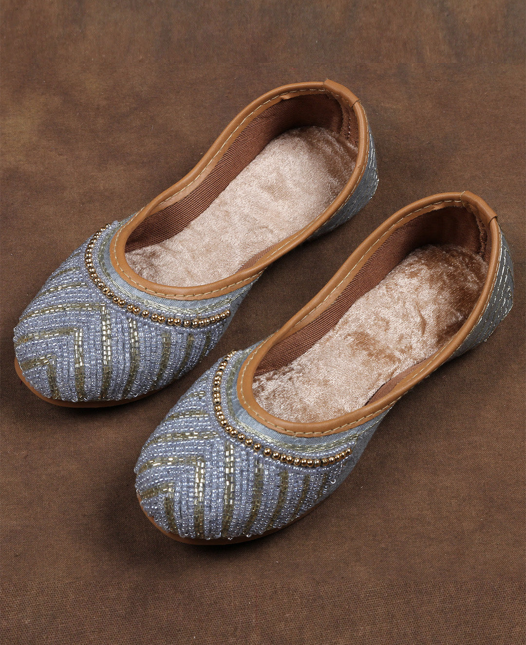 Padded Fabric Sky Blue Ethnic Jutti
