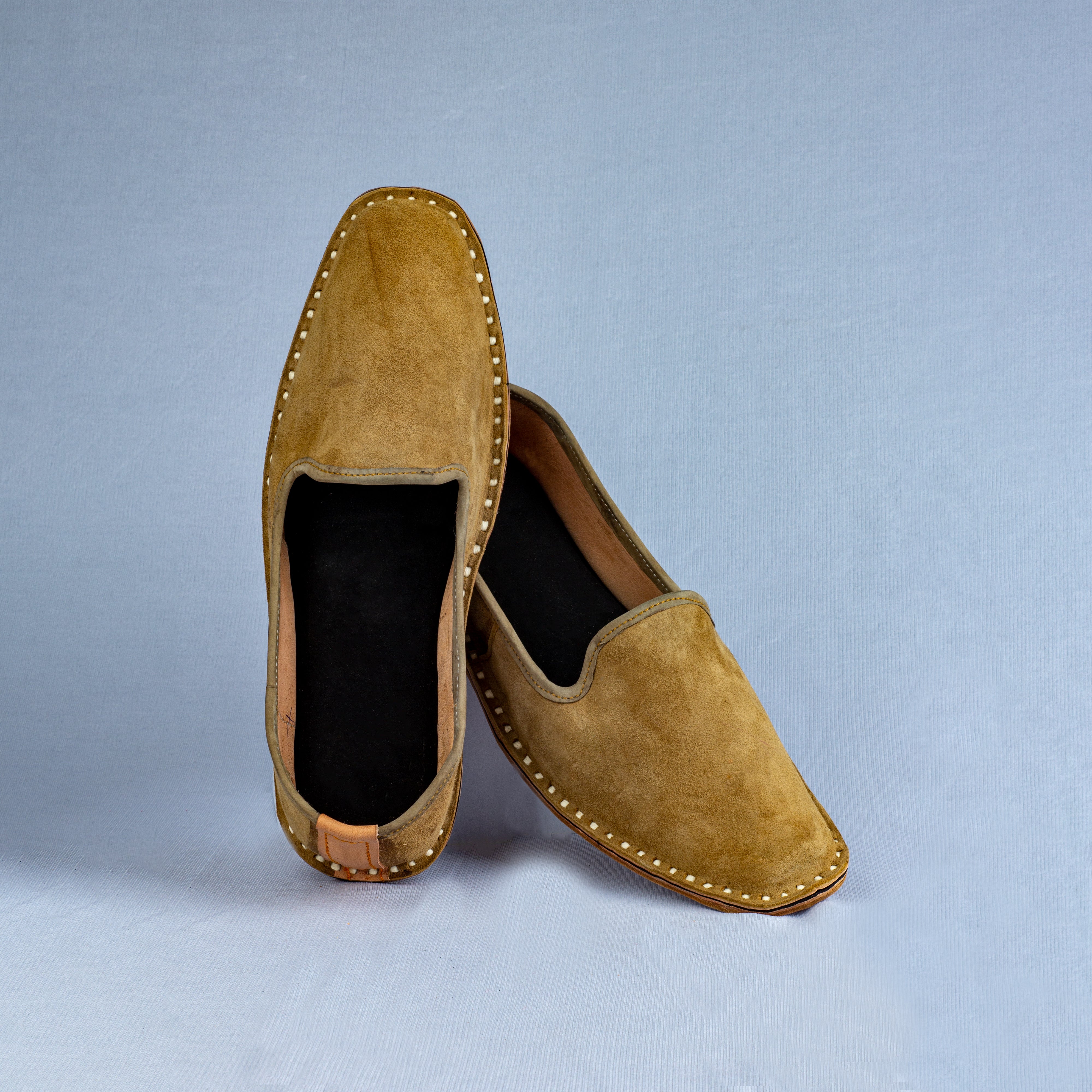 Light Brown Velvet Closed Toe Loafers