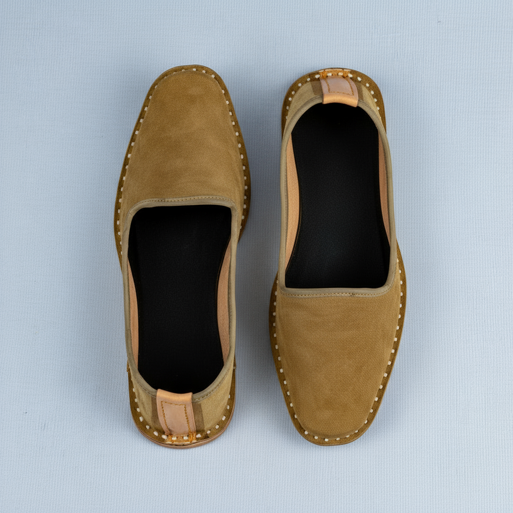 Light Brown Velvet Closed Toe Loafers