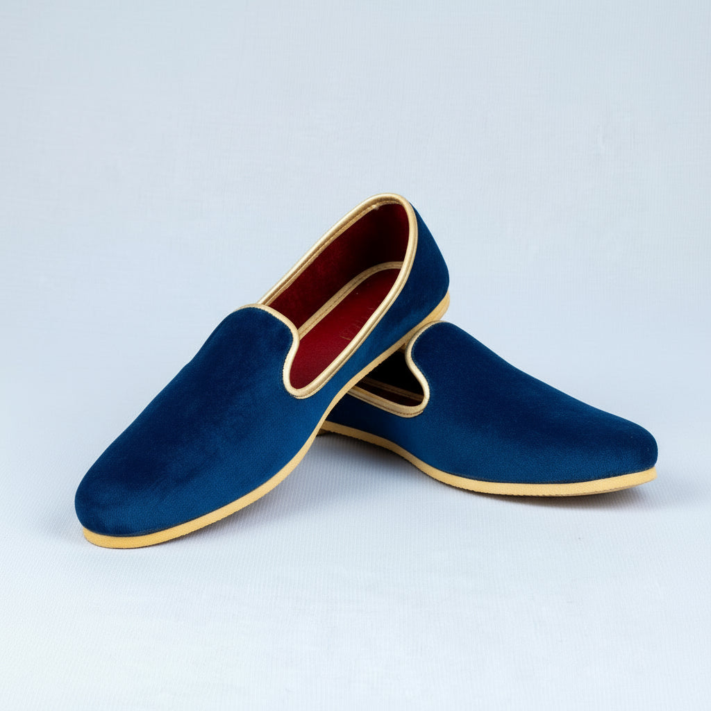 Peacock Blue Handcrafted Velvet Loafers