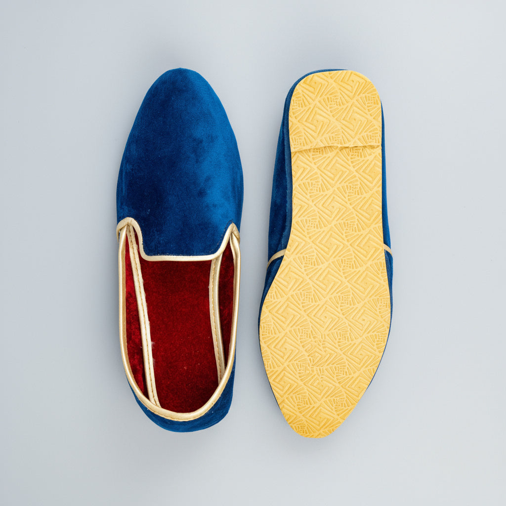 Peacock Blue Handcrafted Velvet Loafers