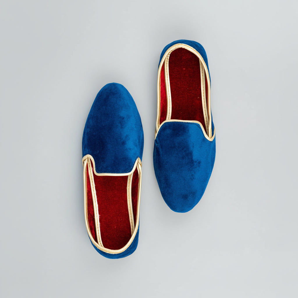Peacock Blue Handcrafted Velvet Loafers