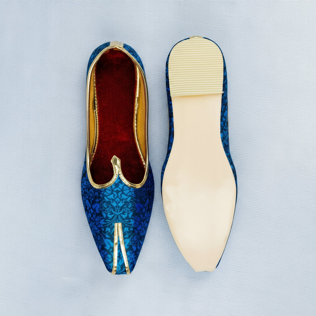 Textured Ink Blue Pointed Mojari