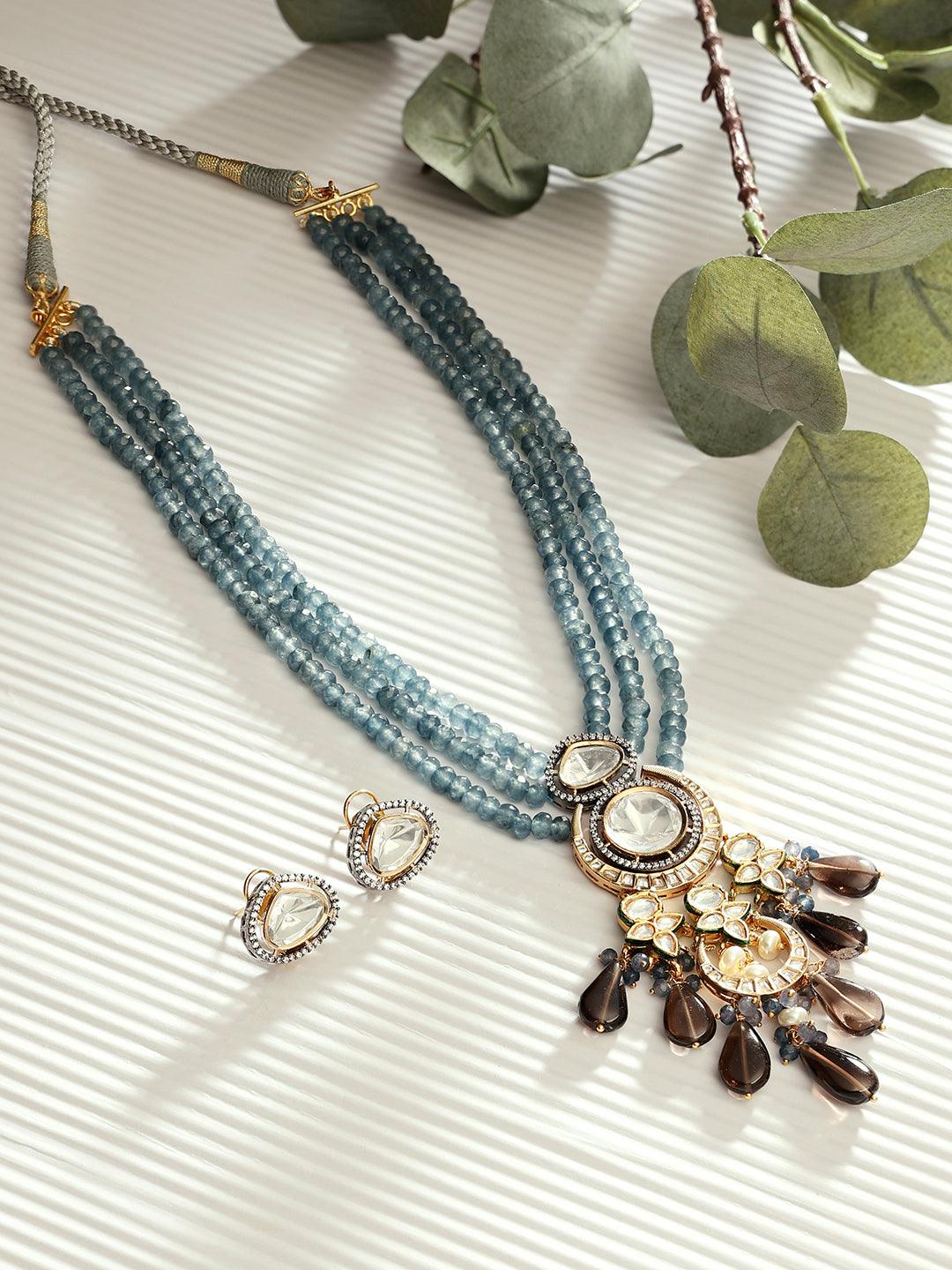 Radiance Blue Sapphire Smokey Gold Necklace Set - Dyulokha
