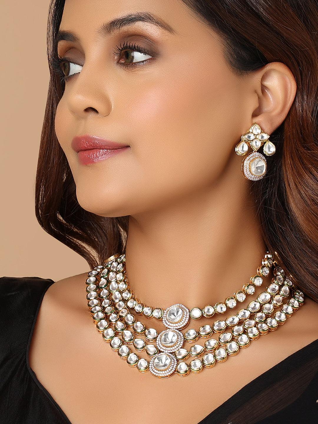 Golden Radiance Kundan Polki Necklace Set - Dyulokha