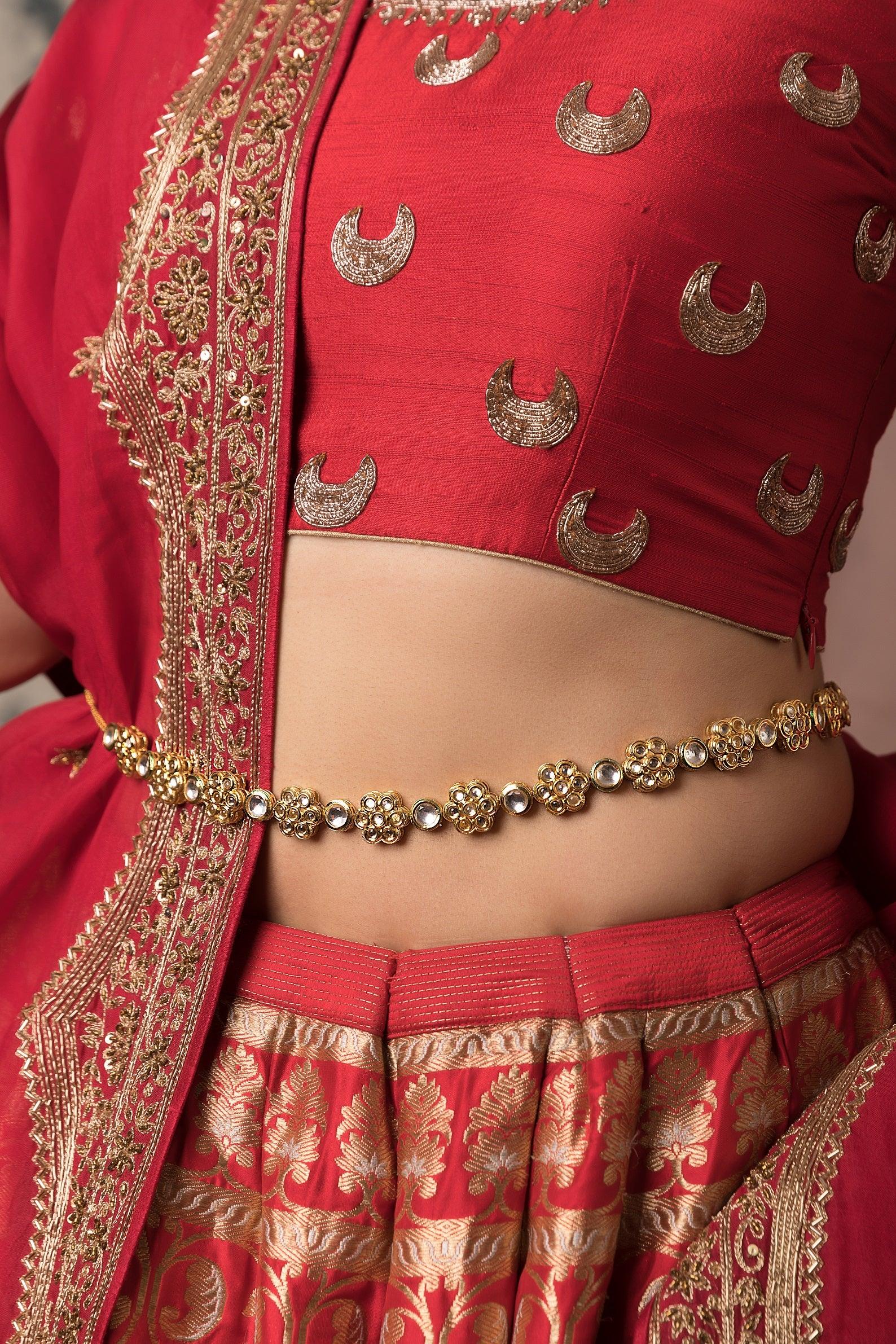 Elegant Kundan Floral Waist Belt