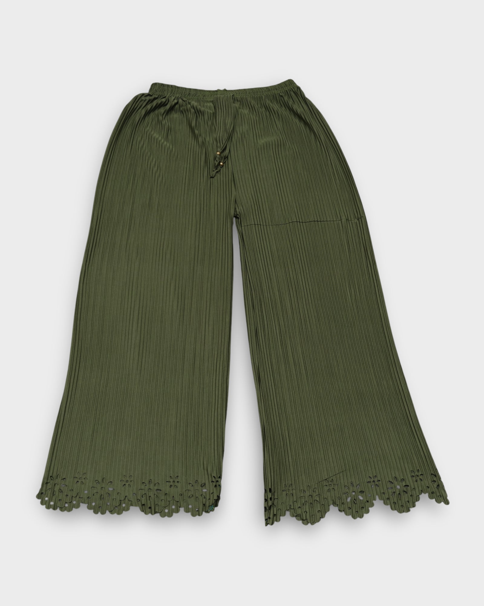 Mehendi Green Floral Cutwork Cotton Palazzos
