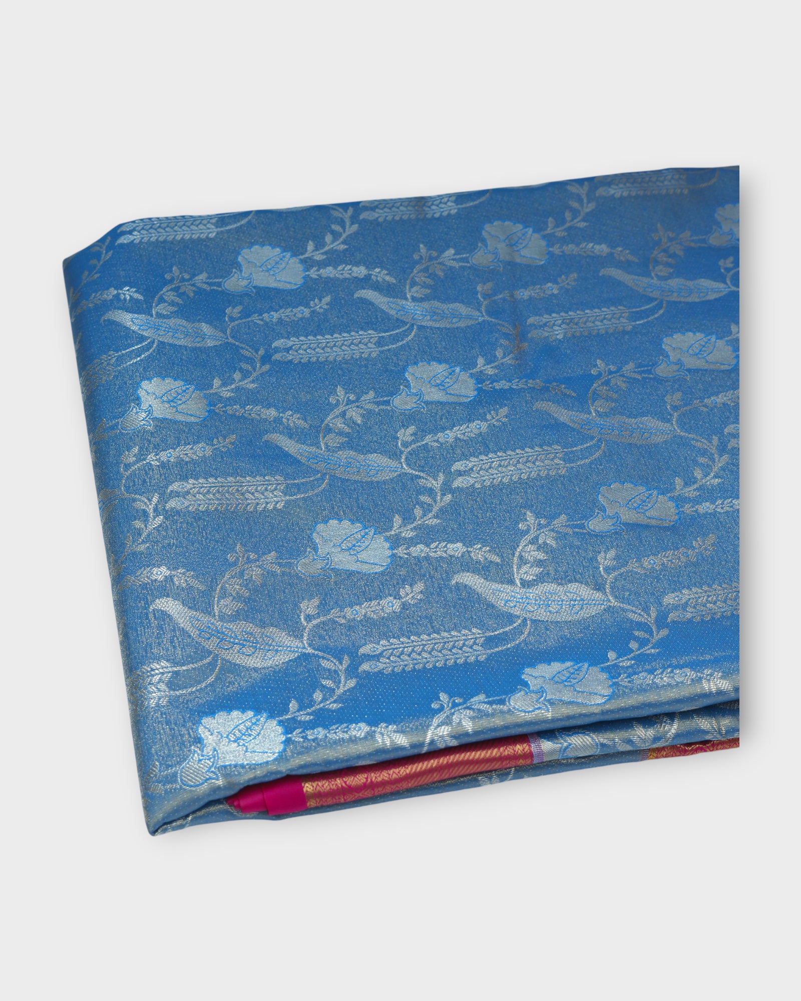 Light Blue Kanjivaram Silk Saree With Silver Zari