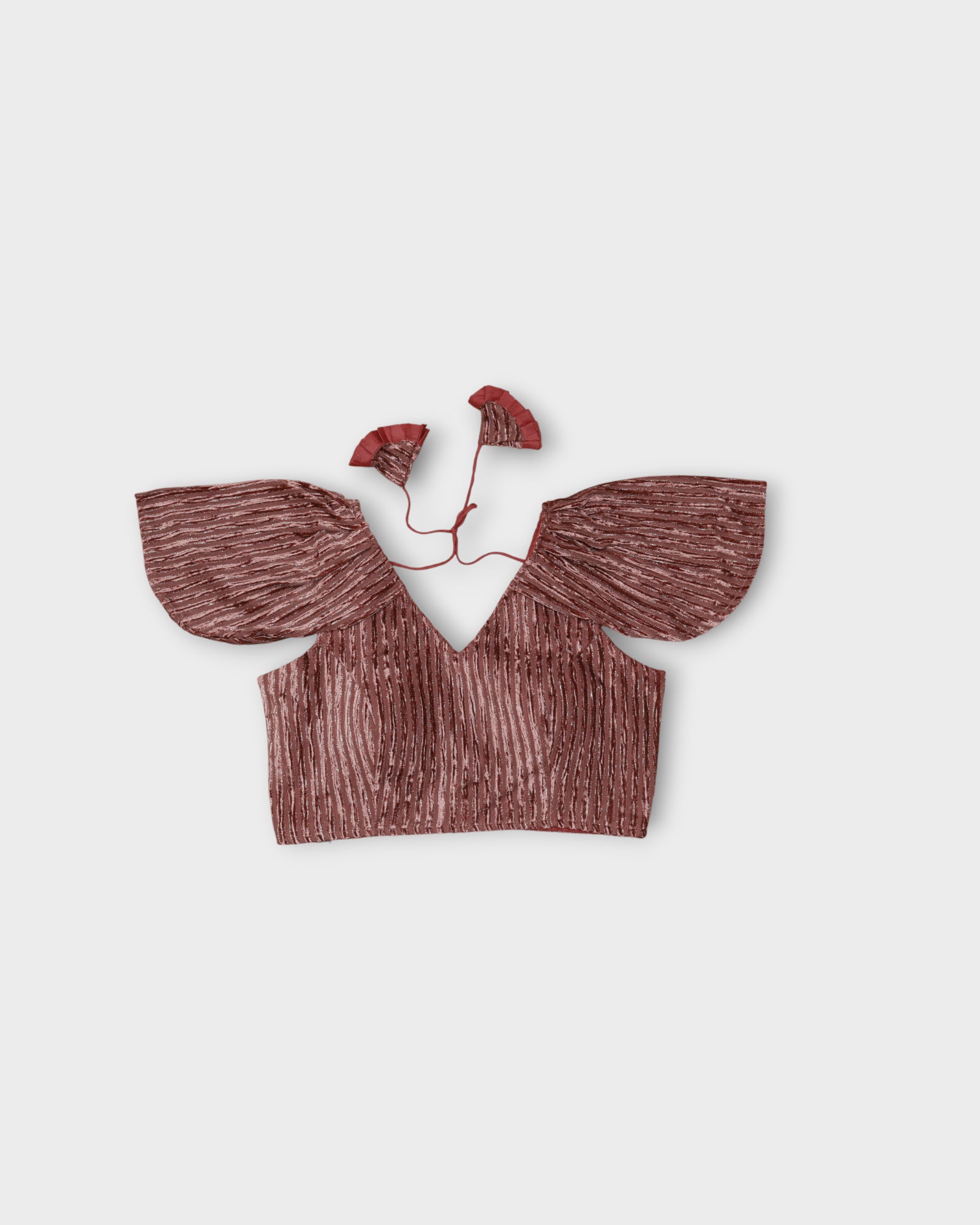 Velvet Ruffle Sleeve V Neck Readymade Blouse