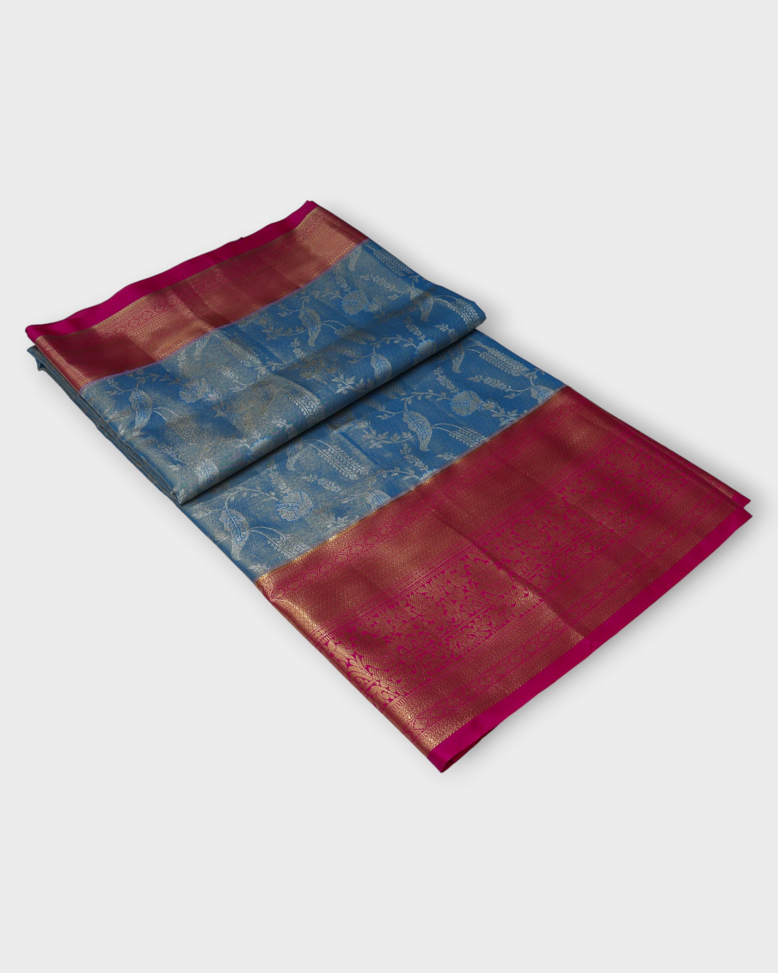 Light Blue Kanjivaram Silk Saree With Silver Zari