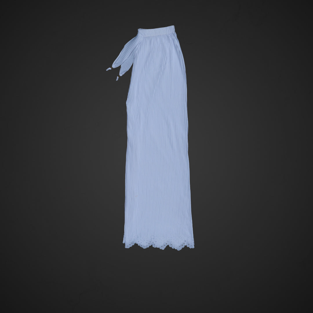 White Cotton Palazzos with Floral Ankle Detail