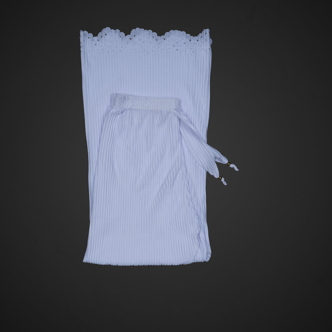 White Cotton Palazzos with Floral Ankle Detail