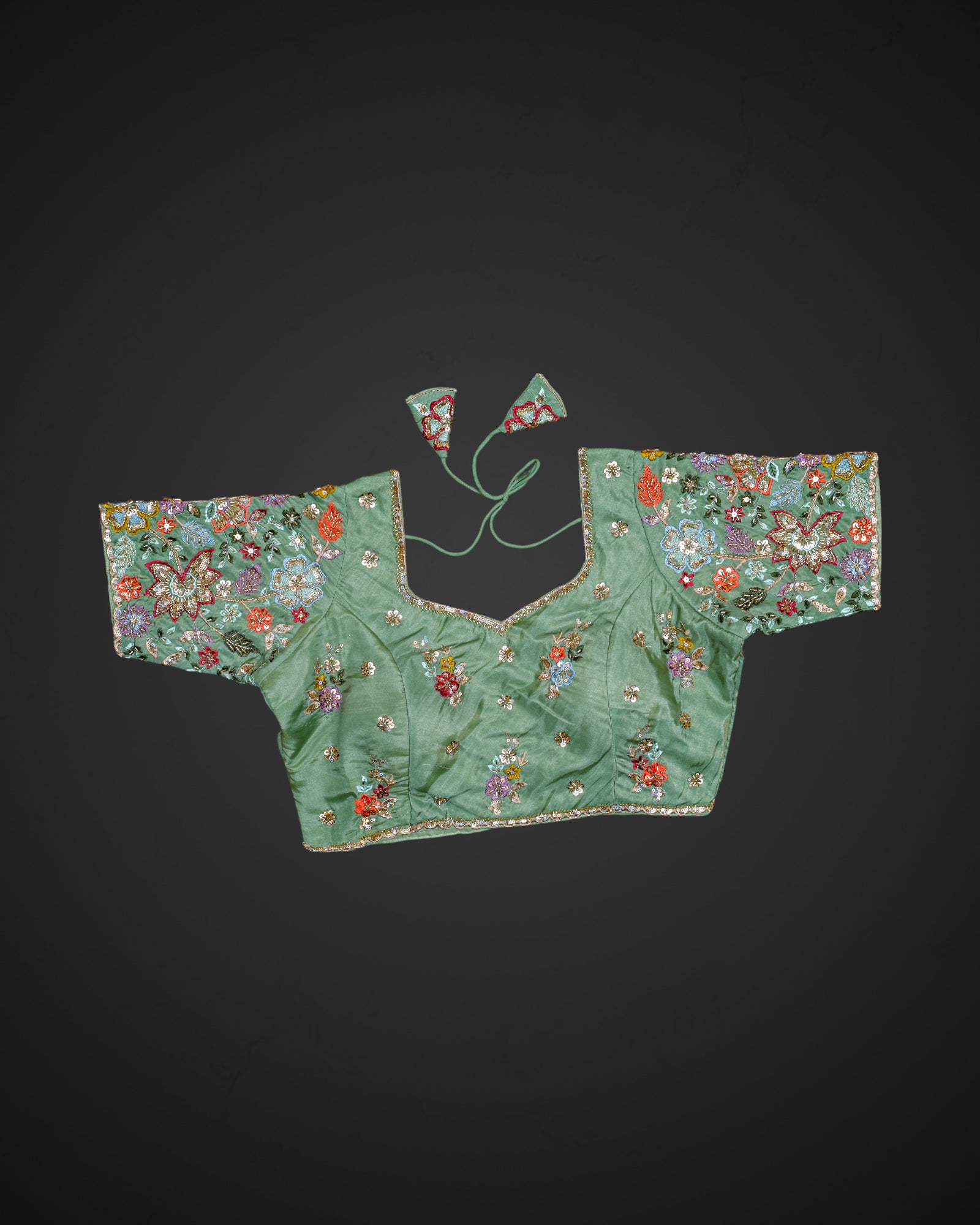 Silk Notched Neck Fitted Sleeve Readymade Blouse