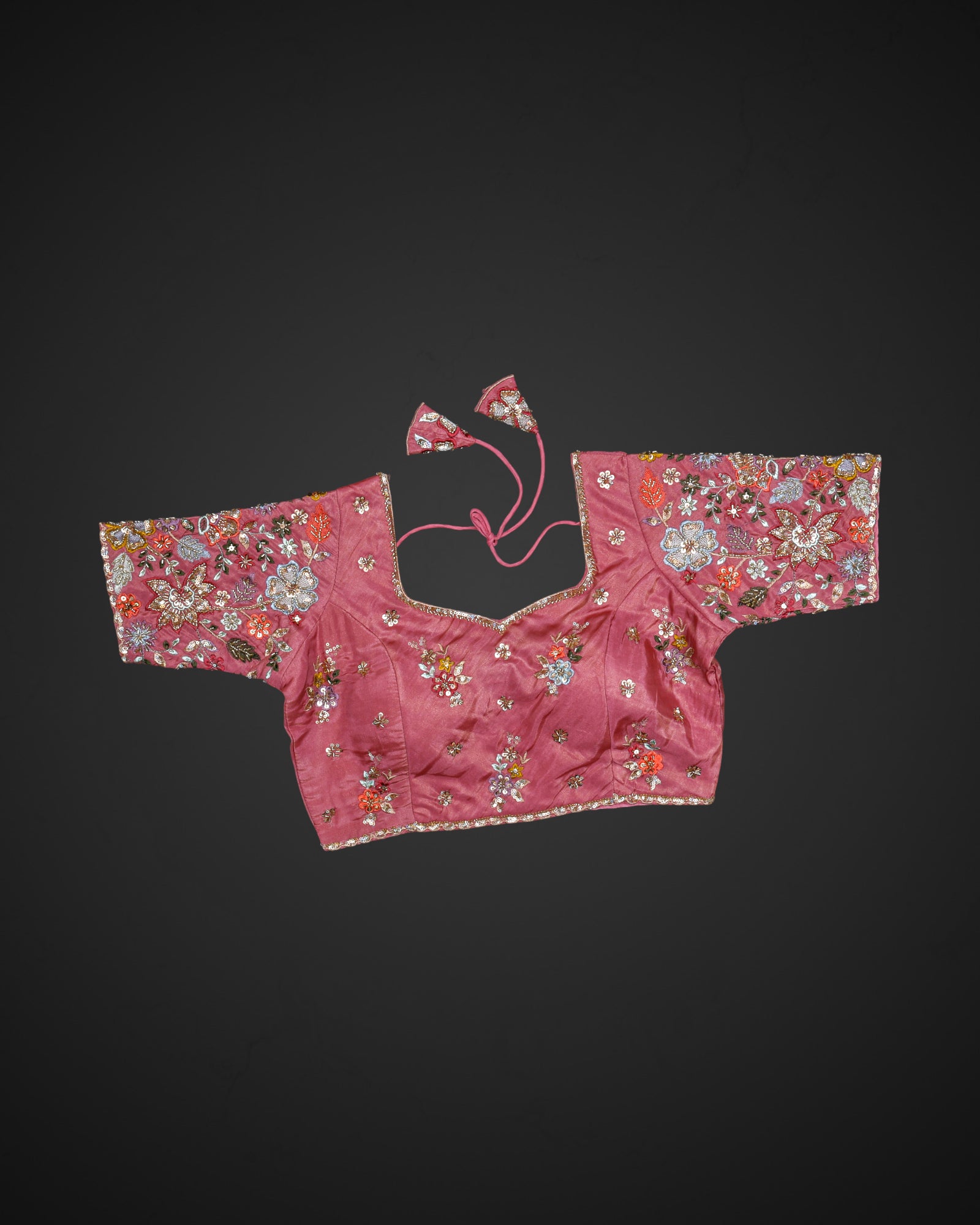 Silk Notched Neck Fitted Sleeve Readymade Blouse