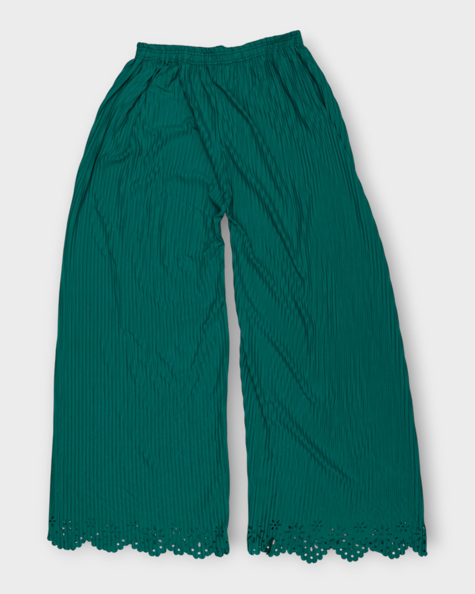 Green Floral Cutwork Cotton Palazzos