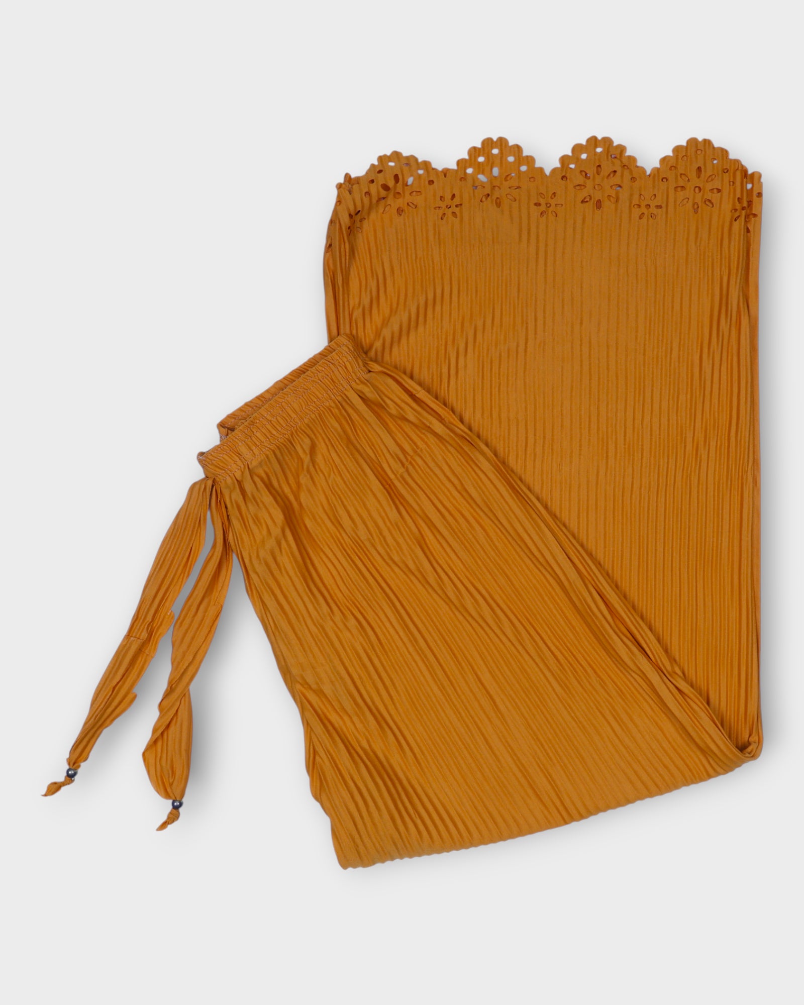 Mustard Yellow Cotton Palazzos with Floral Detail