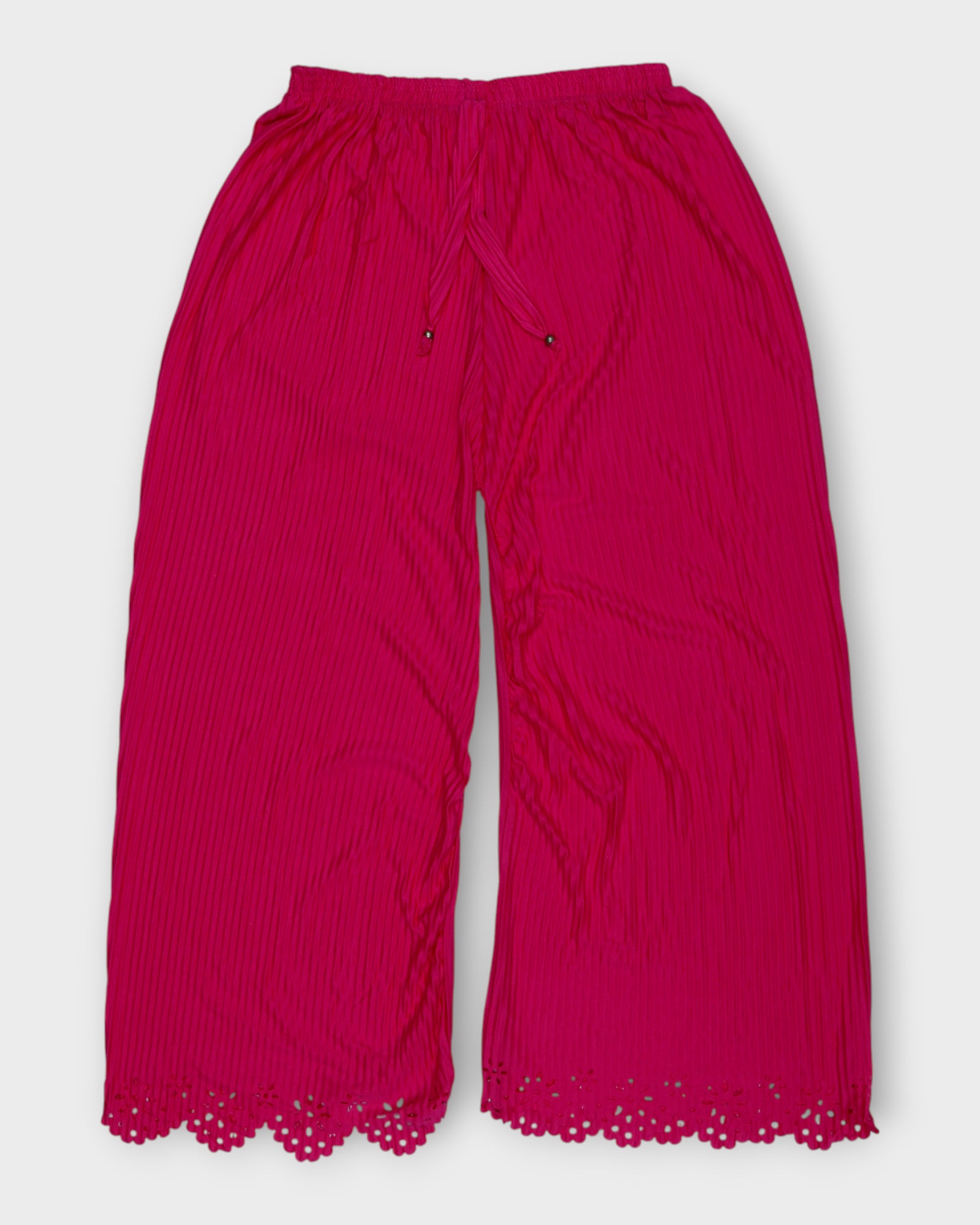 Pink Cotton Palazzos with Floral Cutwork Ankles