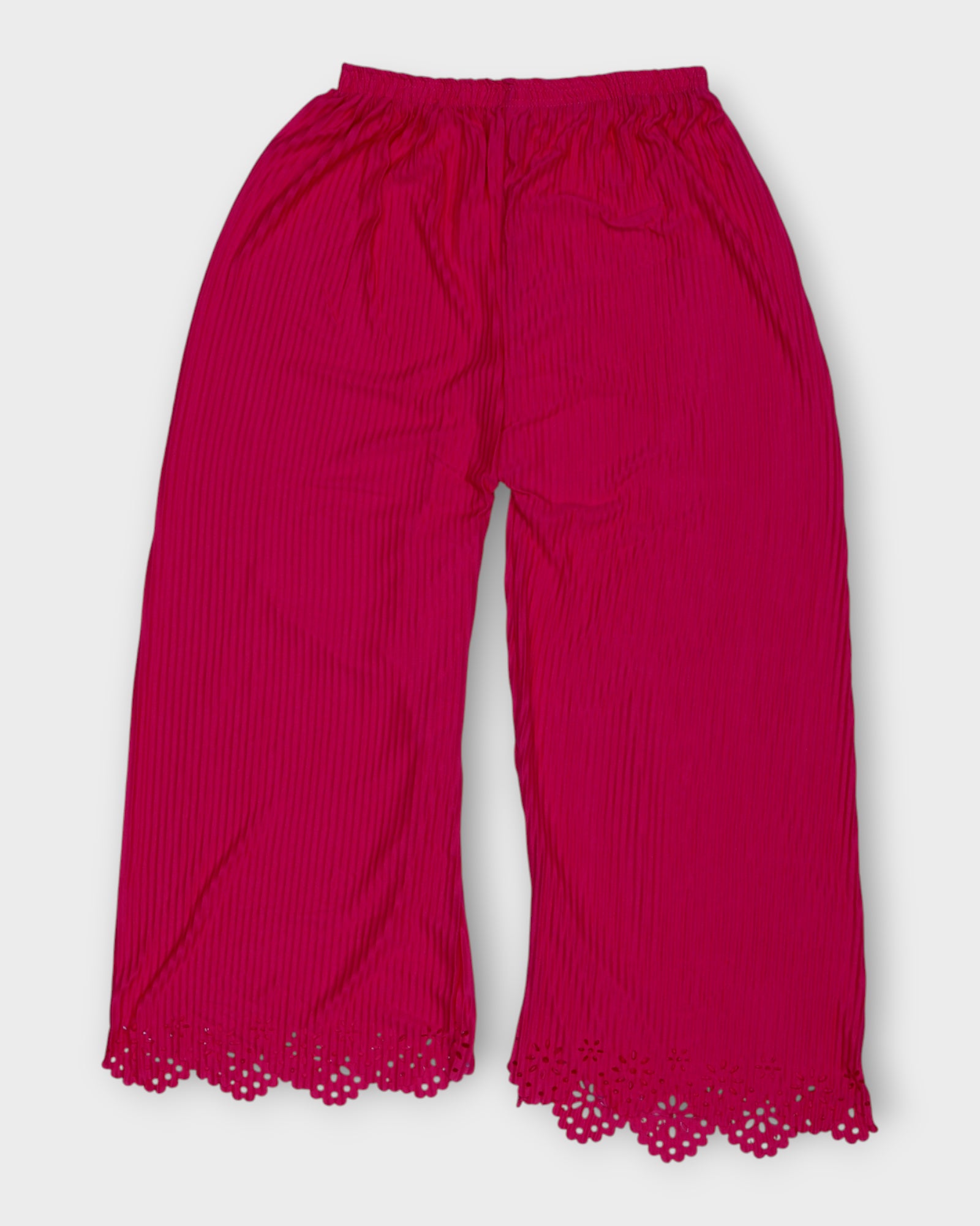 Pink Cotton Palazzos with Floral Cutwork Ankles
