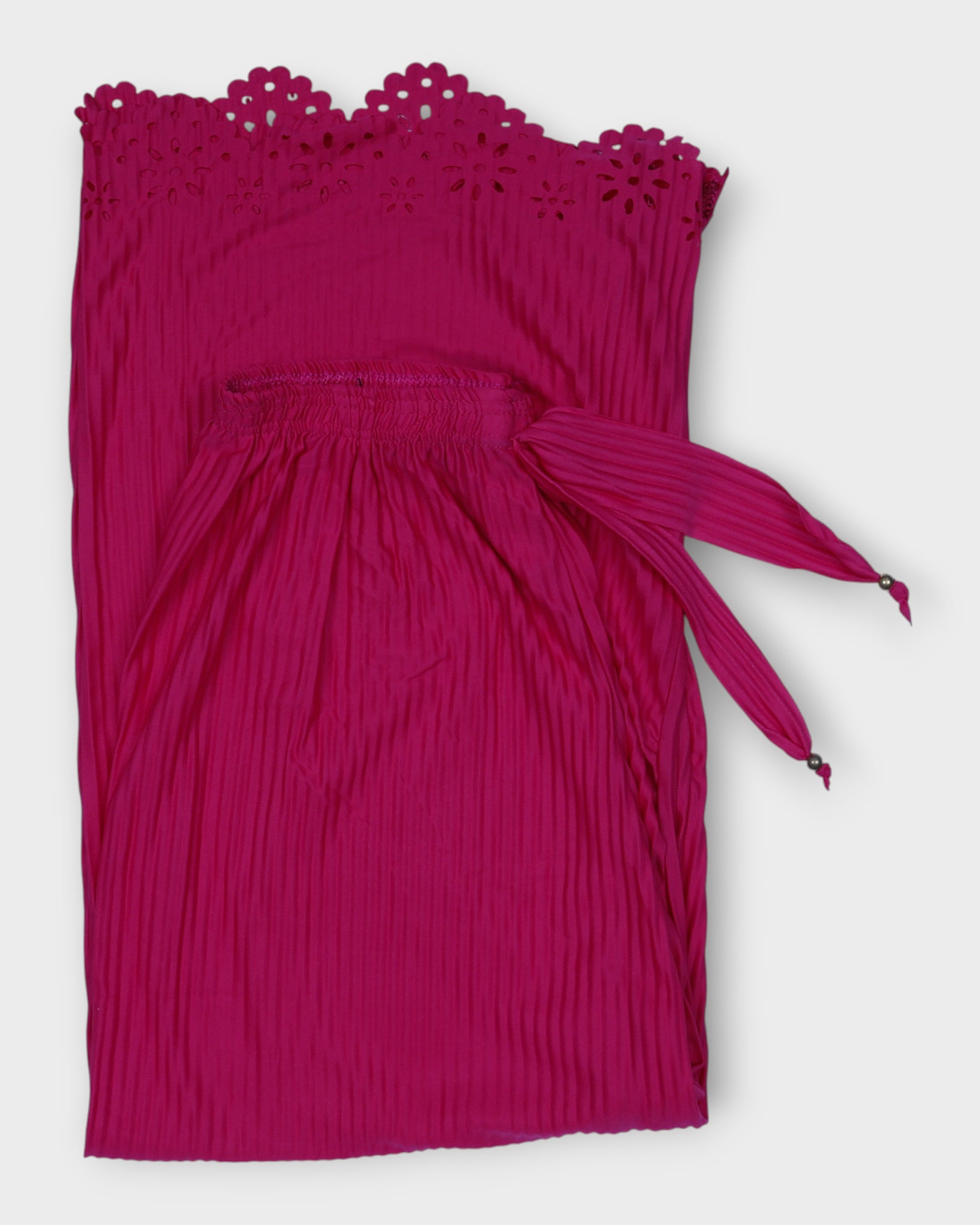 Pink Cotton Palazzos with Floral Cutwork Ankles