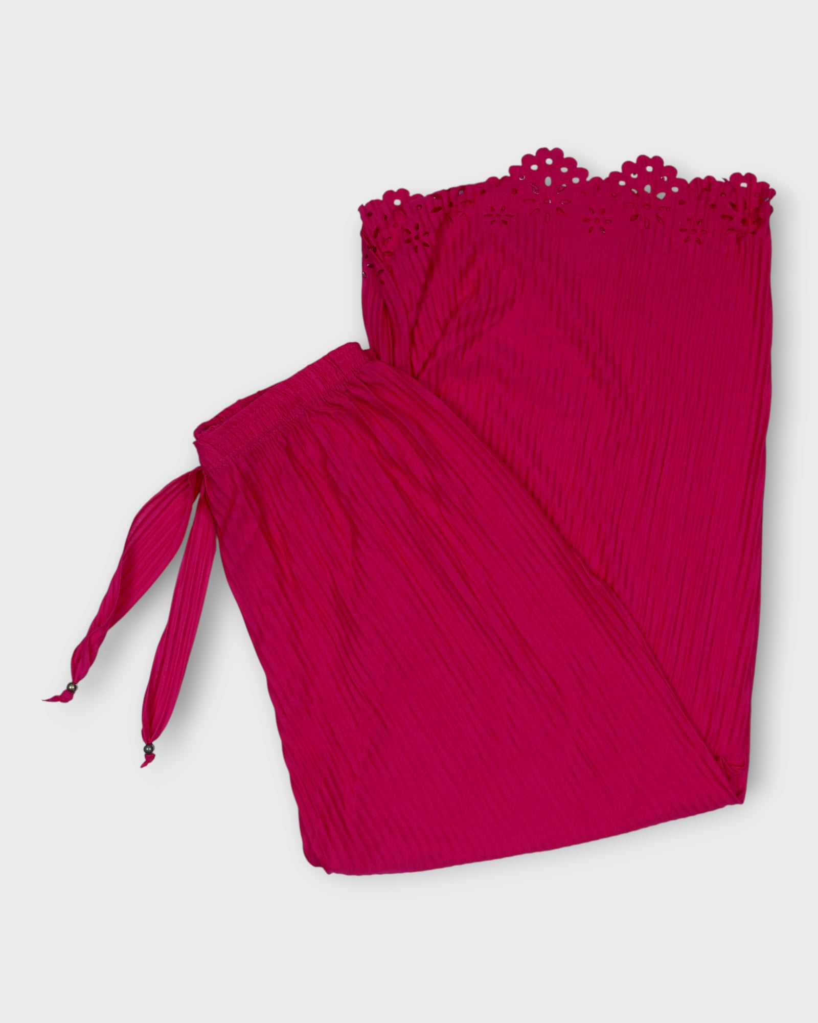 Pink Cotton Palazzos with Floral Cutwork Ankles