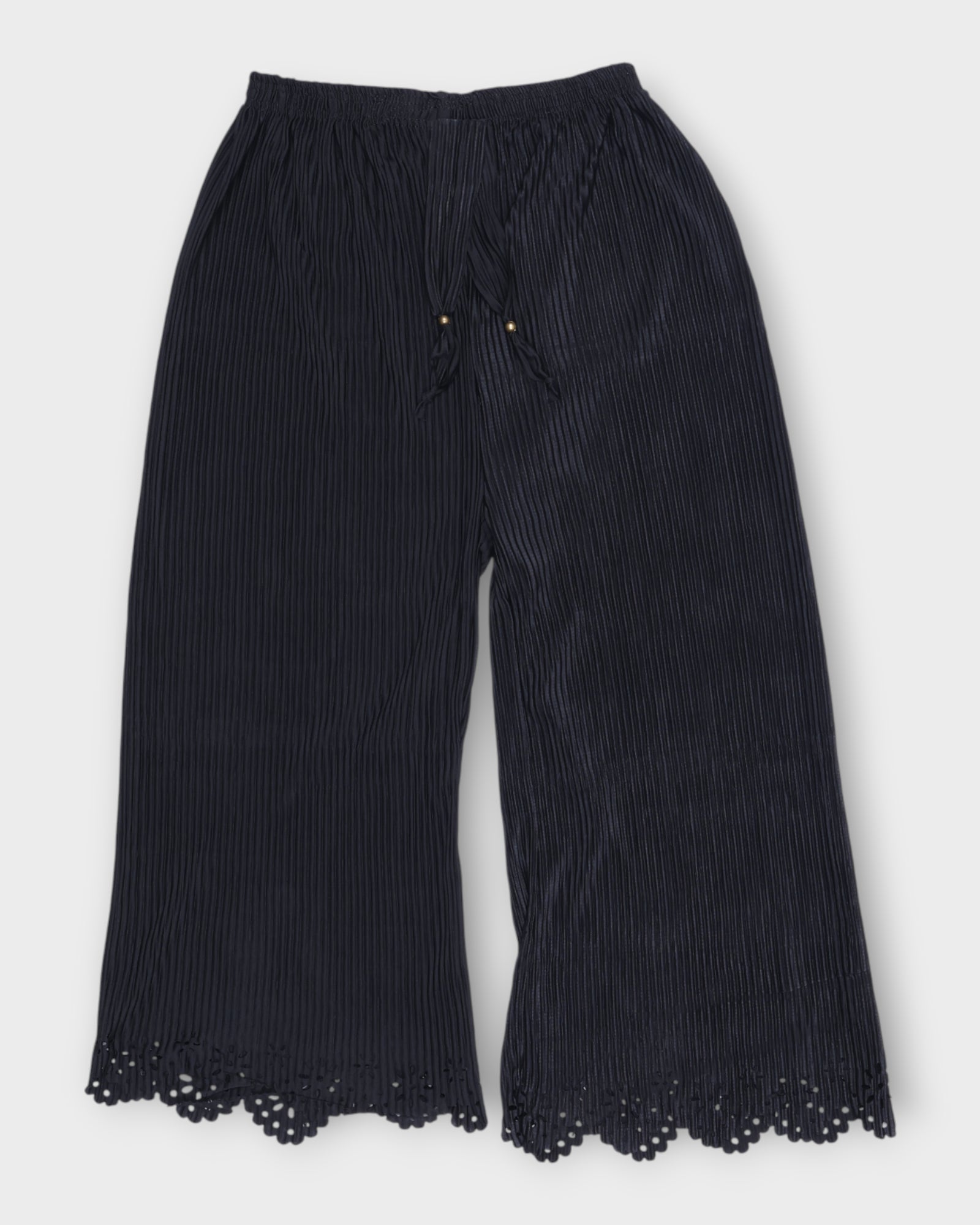Black Cotton Palazzos with Ankle Cutwork