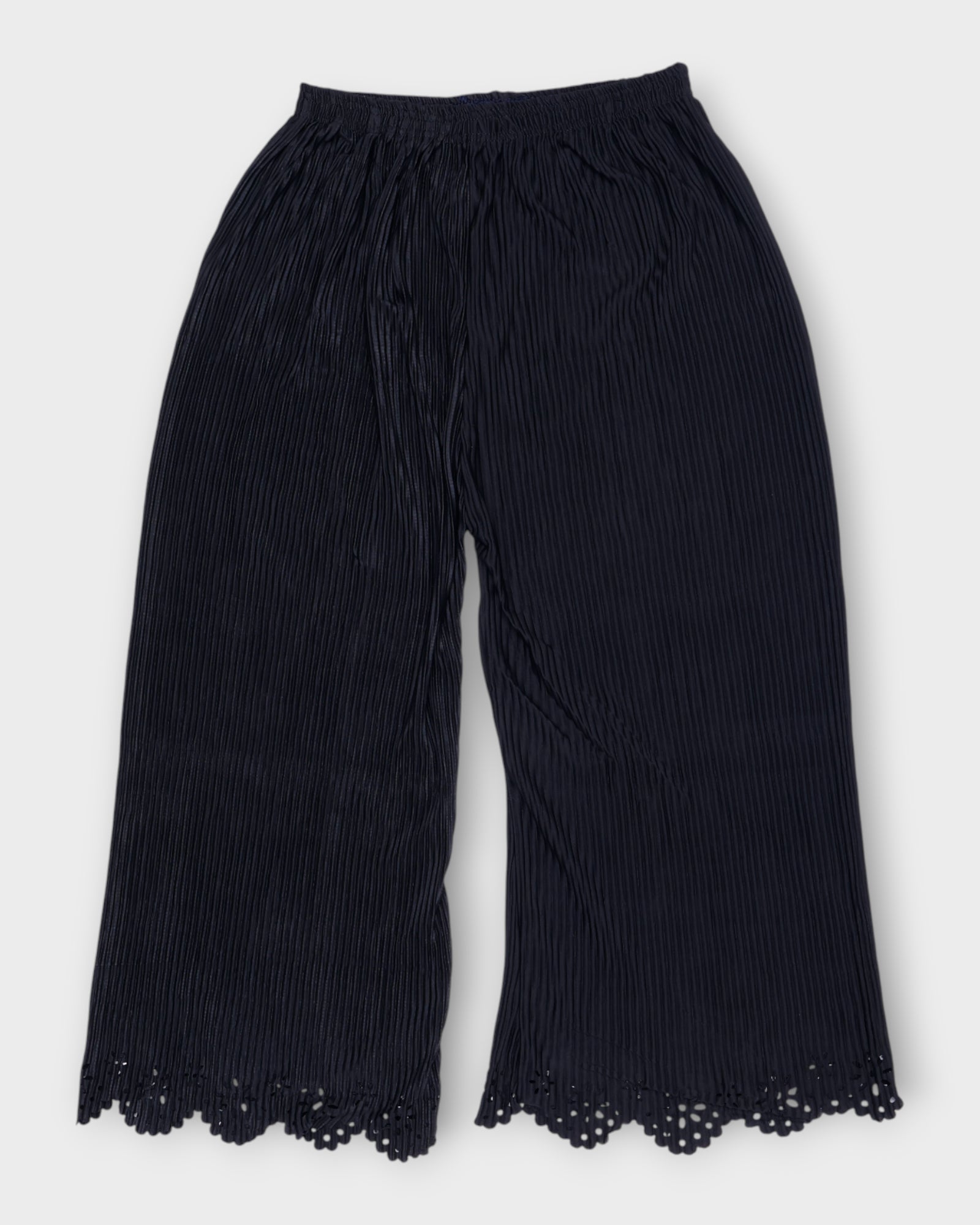 Black Cotton Palazzos with Ankle Cutwork