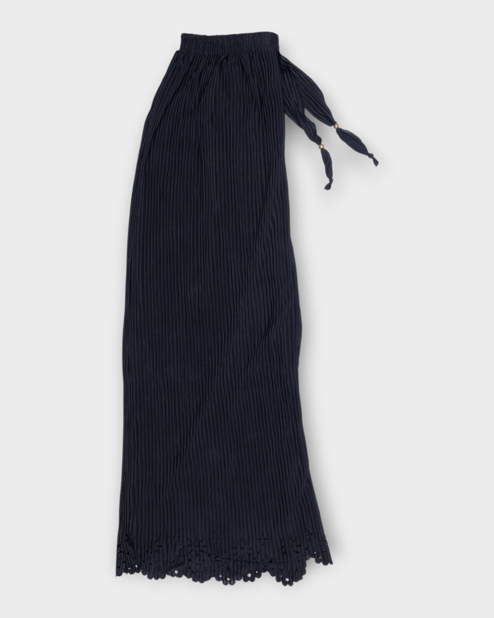 Black Cotton Palazzos with Ankle Cutwork