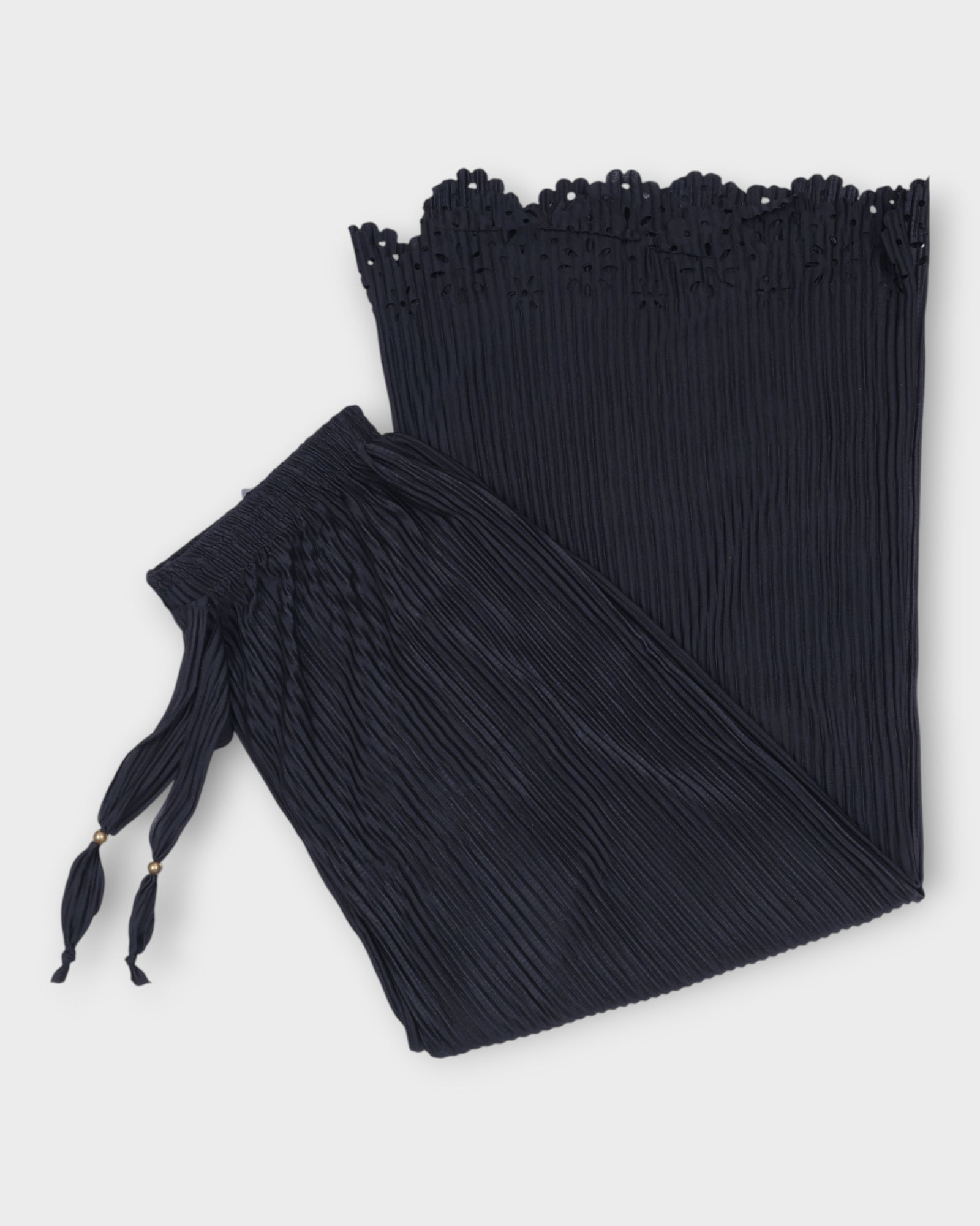 Black Cotton Palazzos with Ankle Cutwork